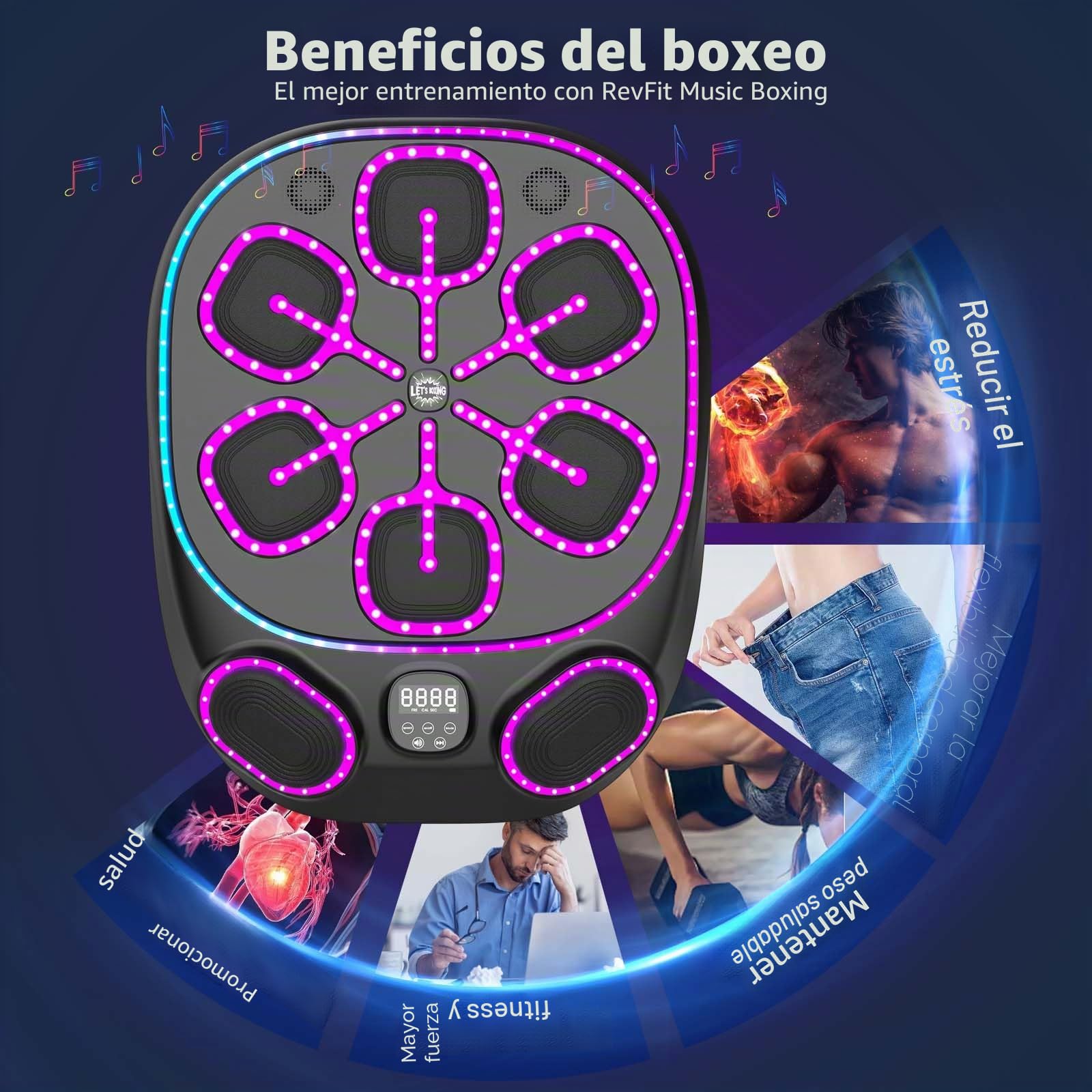 Máquina de Boxeo Musical con Luces LED Bluetooth 9 Modos de Velocidad para Niños y Adultos
