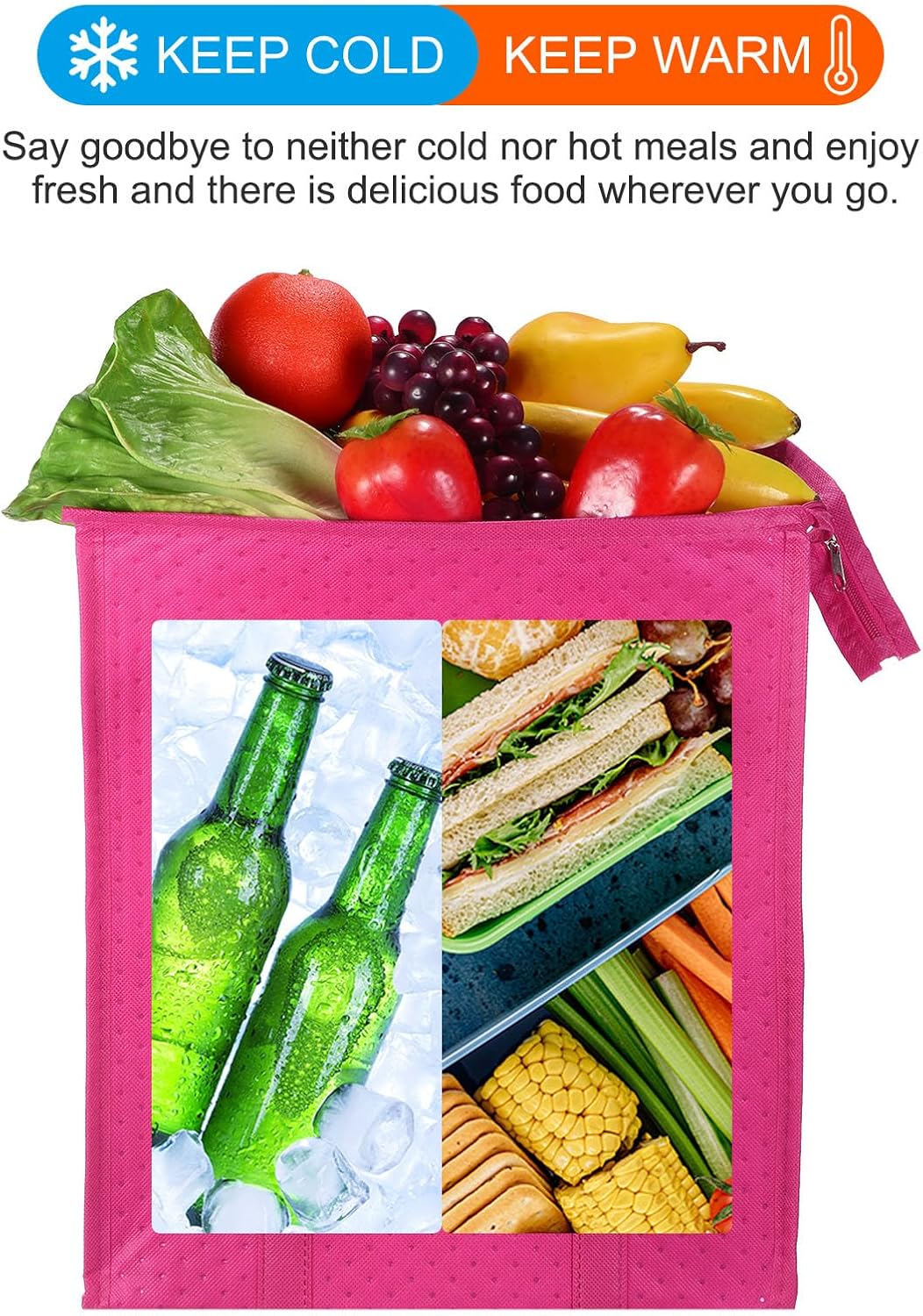 PATIKIL 6 Pack Insulated Reusable Grocery Bags Take Out Bags Non-Woven Thermal Insulation Food Bags with Zippered Cooler Bag