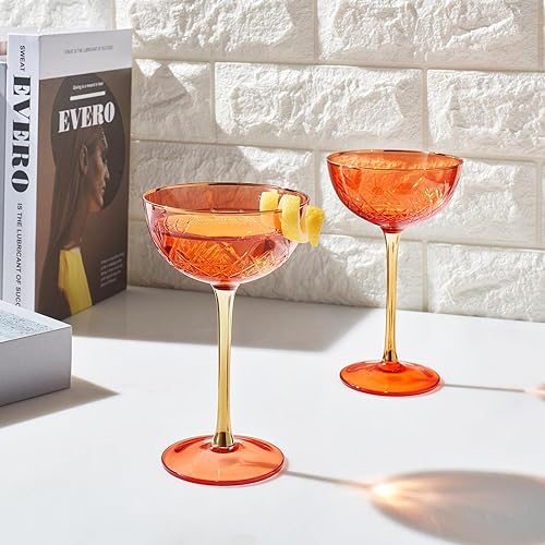 Vista 2 de Vintage Art Deco Coupe for Champagne, Martini, Cocktails Set of 2 7 oz Classic Cocktail Glassware - Manhattan, Cosmopolitan, Sidecar, Crystal