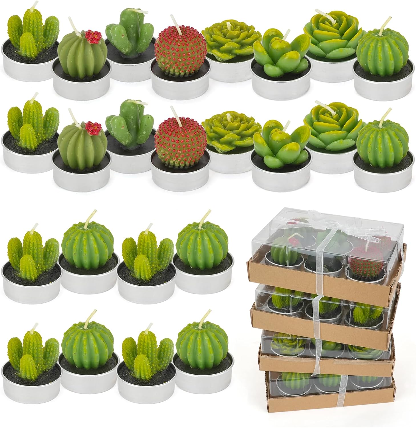 CEYAZYE 24PCS Cactus Tealight Candles, Succulent Cactus Candle, Handmade Mini Delicate Candles for Home Decoration Wedding Party Birthday Gifts
