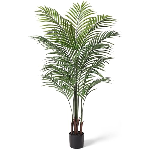 Artificial Areca Palm Plant 5Ft Fake Tropical Palm Tree, Perfect Faux Dypsis Lutescens Plants in Pot for Indoor Outdoor House Home Office Garden Modern Decoration Housewarming Gift,1Pcs