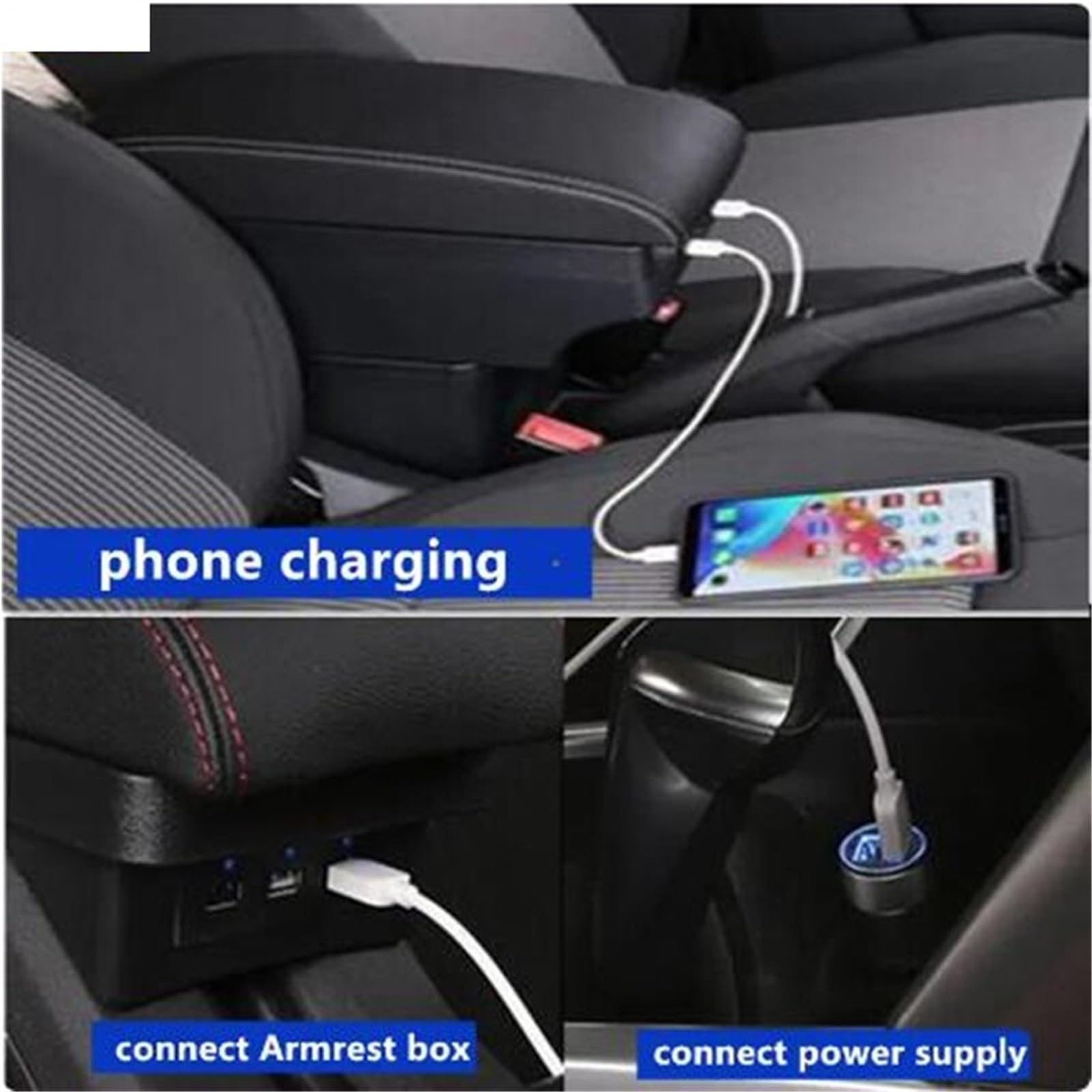 Armsteun Richter Bush Podłokietnik Box pasuje do samochodu Fiat CRONOS Podłokietnik Box do modernizacji Podwyższenie wnętrza Centralny schowek Box Akcesoria samochodowe(B1 red line 3USB)