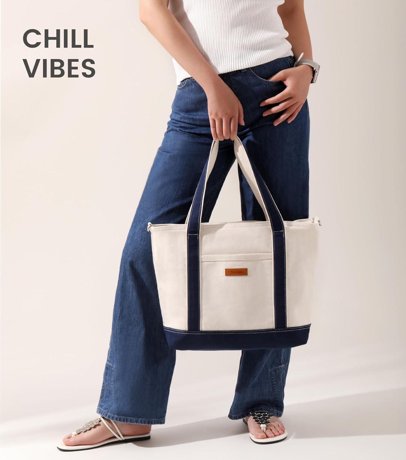 Aveniee Canvas Tote Bag for Women, Crossbody Purse with Zipper, Adjustable Shoulder Strap Handbags - Image 2