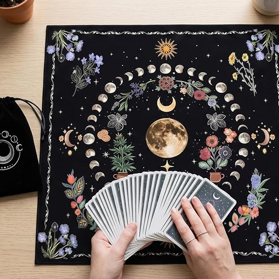 2 Pcs Altar Cloth Set, Tarot Cloth with Storage Bag, with Sun Moon Pattern Tarot Mat
