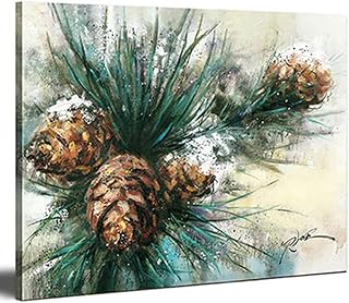 Rinsiken Pine Cone Wall Art Canvas Print Christmas Picture 16x20 inch Painting Stretched and Framed Ready to Hang for Wall Décor