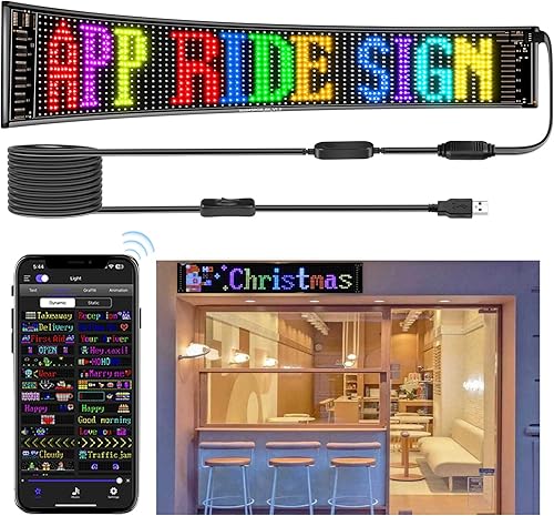 SAOJAY Letrero LED de publicidad brillante para automóvil, 27 x 5 pulgadas, panel de desplazamiento de animación de patrón de texto personalizado