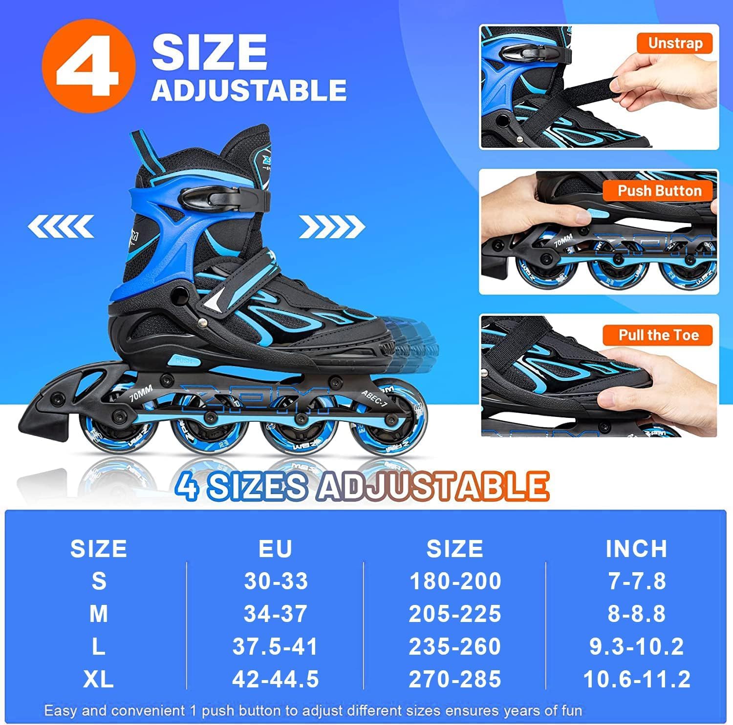 2PM SPORTS Brice Pattini in Linea Regolabili, Divertente Inline Skates per Bambina e Bambino e Bambini e Ragazzi