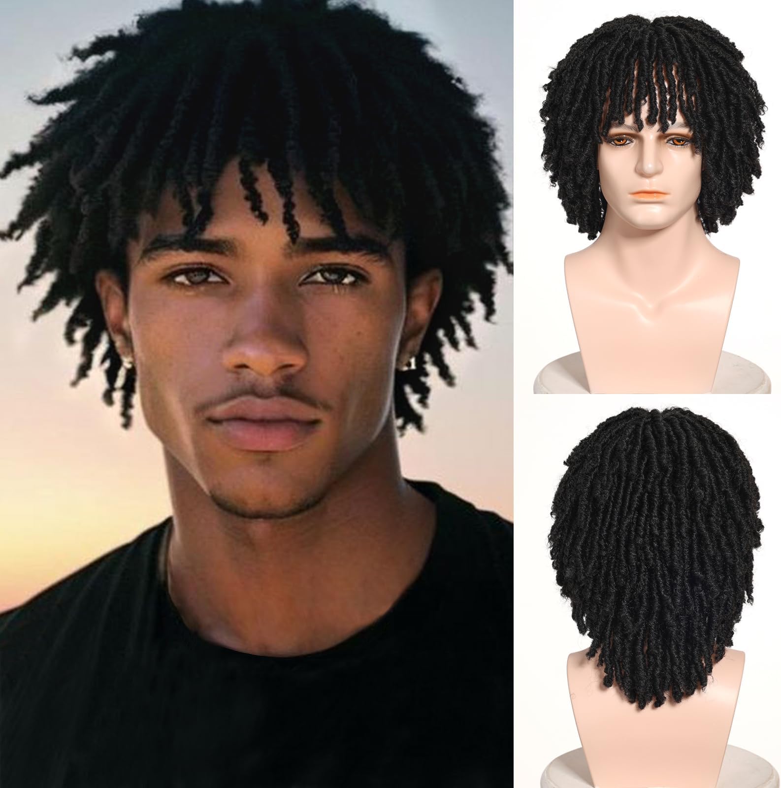 Short Dreadlocks Wig for Man Crochet Twist Hair Braided Wig Wear and Go Afro Curly Wigs Black Natural Synthetic Wigs for Daily and Party ...1.1