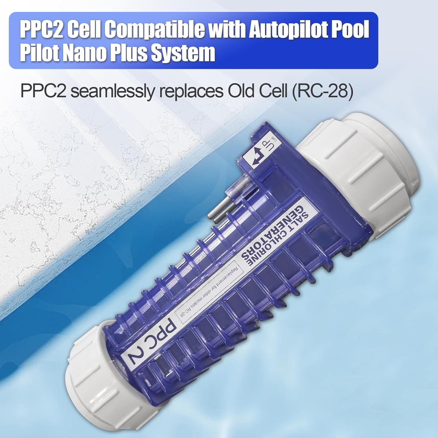 PPC2 Salt Cell Compatible with Autopilot Pool Pilot Nano Plus System PPC2 Generator Cell Suitable for 32,000-Gallons Pools - Formerly Model RC-28, 6 Titanium Plates