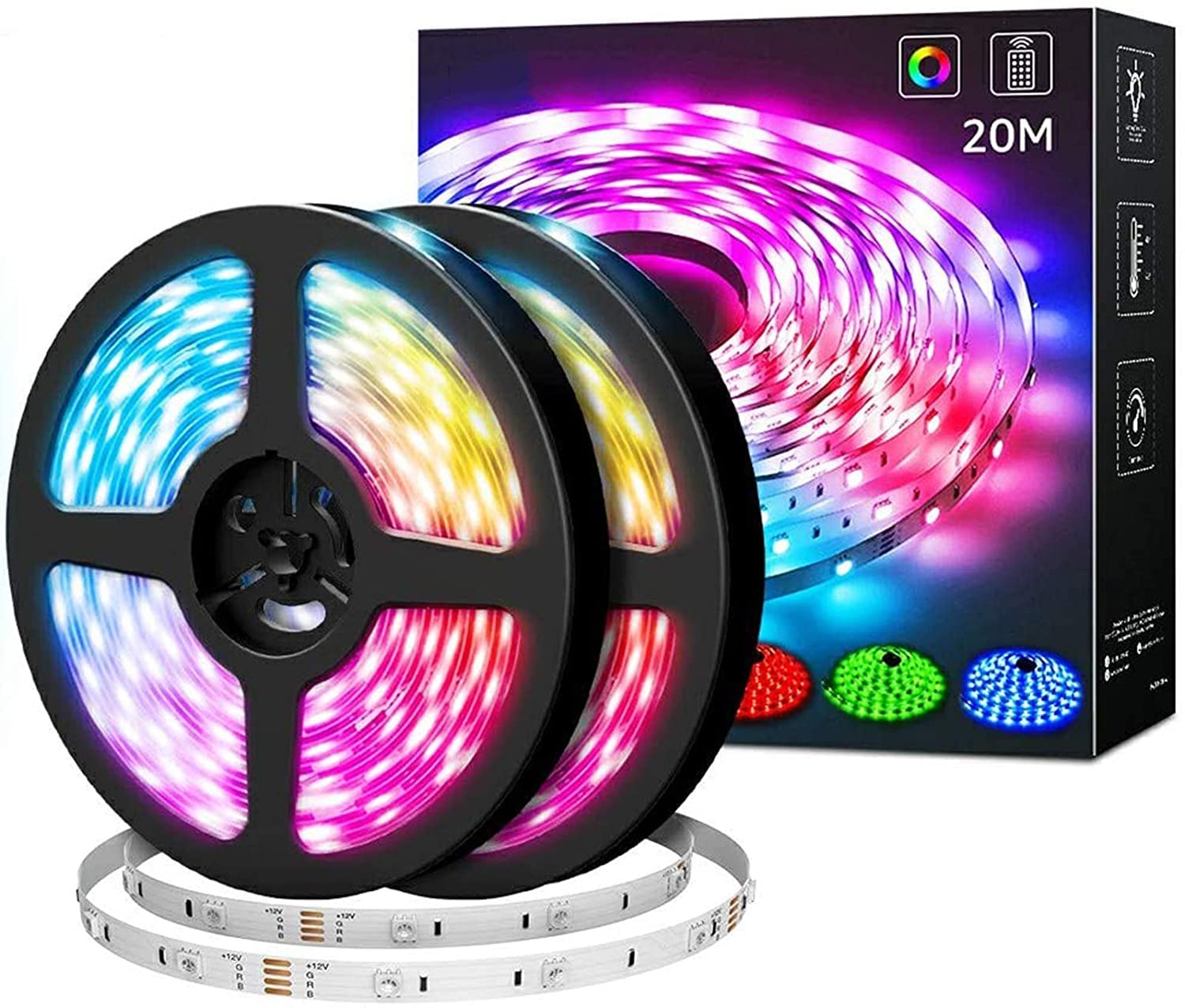 Ruban LED 20M Bande LED 5050 RGB, TV LED Bande Peut-Découpé Néon Decor Rubans lumières 20 Couleurs et 6 Modes Décor pour Maison Cuisine Soirée Bar,Noël