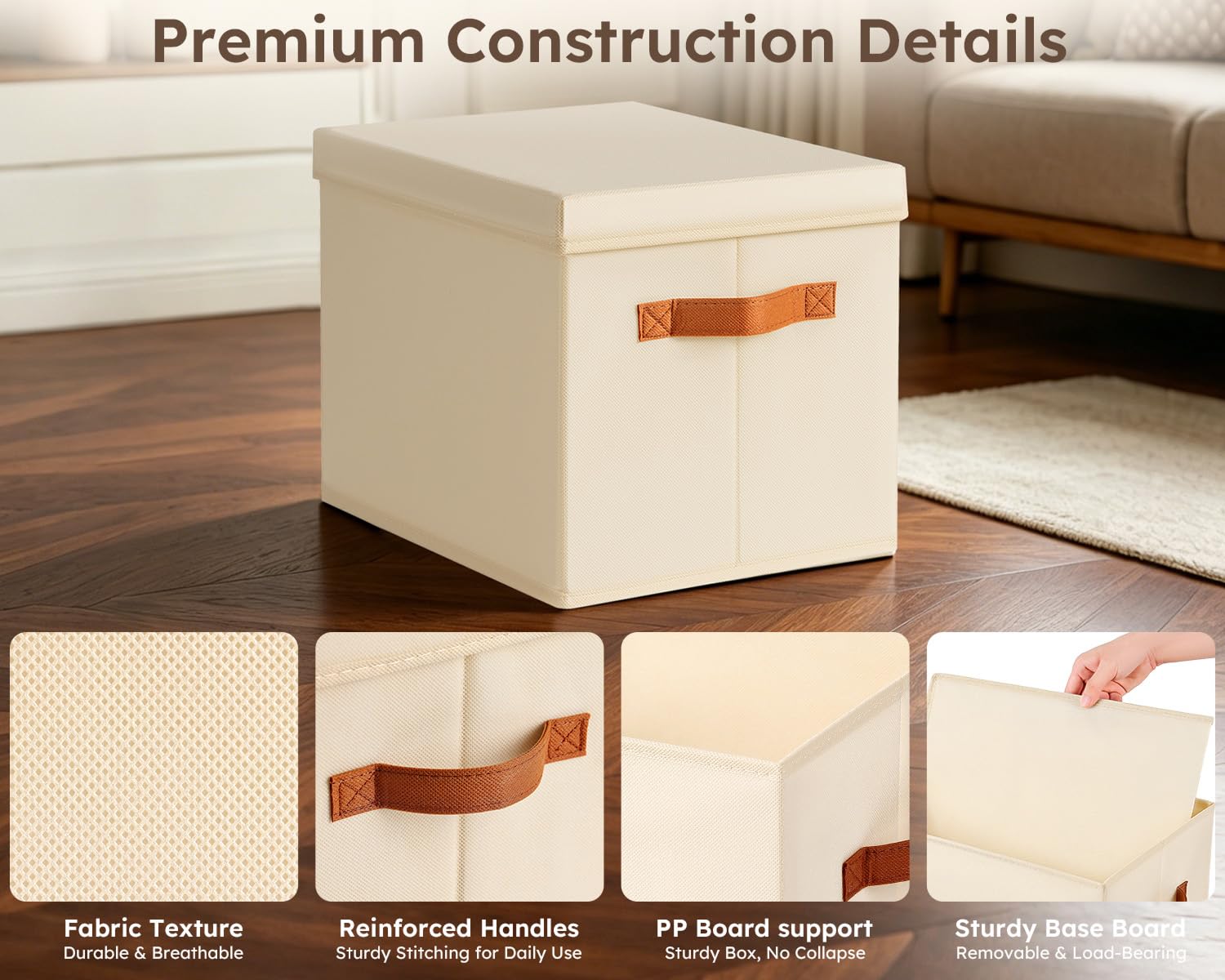 Homsorout Contenitori portaoggetti con coperchi, cestini portaoggetti in tessuto per mensole, confezione da 4 scatole decorative pieghevoli con manici, contenitori impilabili per casa, asilo nido