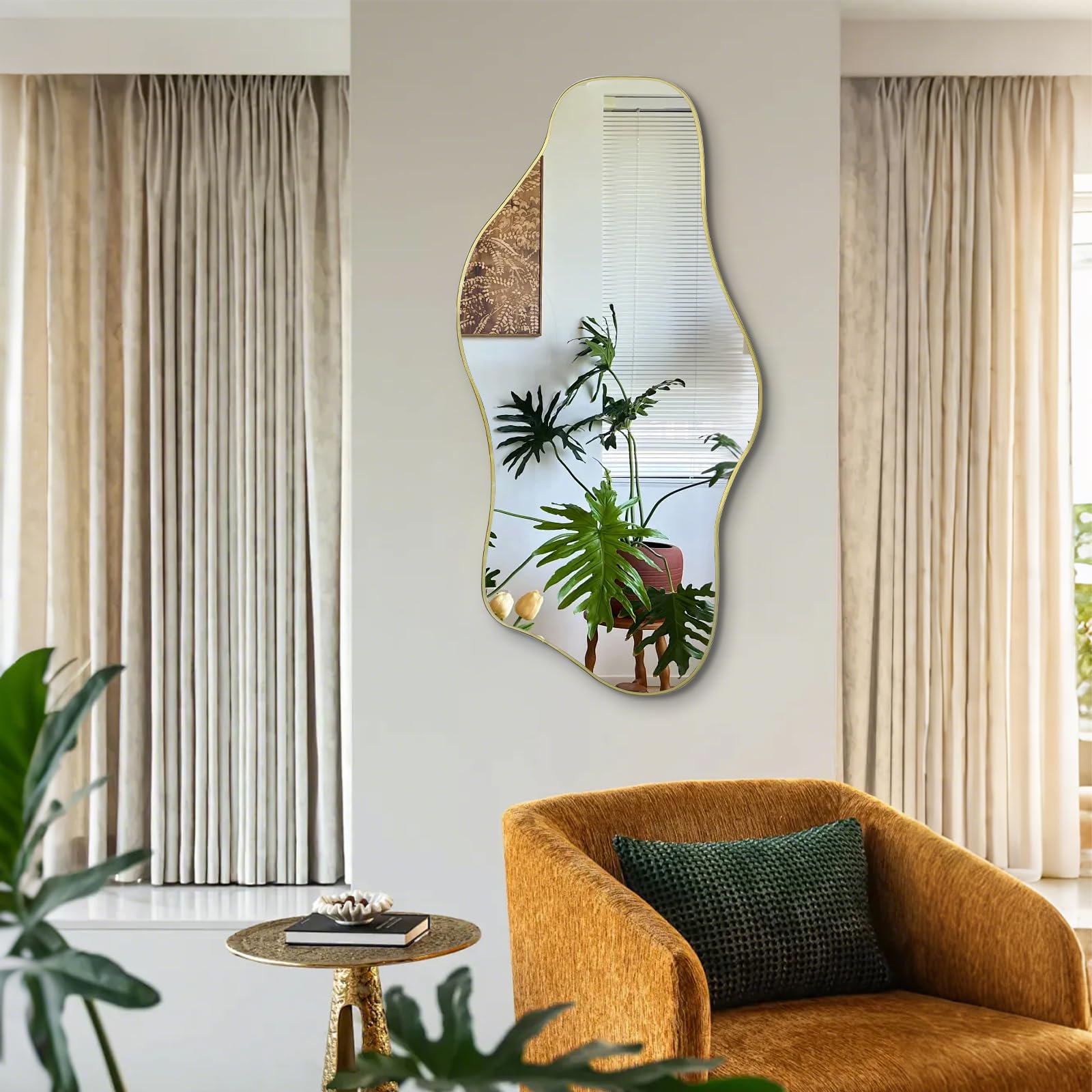 ironsmithn Irregular Bathroom Mirror, 100 x 45 cm Gold Mirrors for Wall