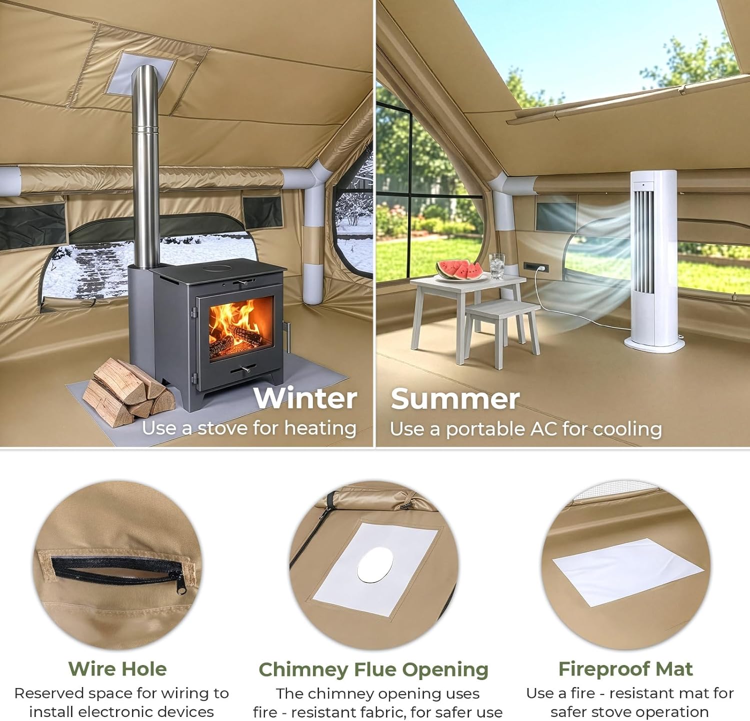 Outvita Inflatable Tents, Easy Setup Blow Up Tent with Pump, Waterproof Oxford Inflatable House for Camping, Air Glamping Tent with Stove Jack, Mesh Windows, Storage Bag