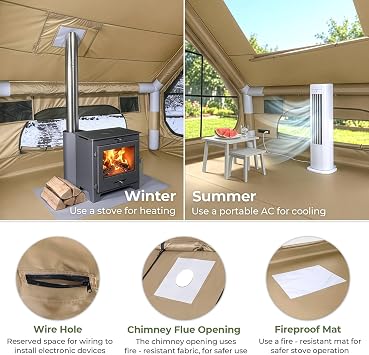 Outvita Inflatable Tents, Easy Setup Blow Up Tent with Pump, Waterproof Oxford Inflatable House for Camping, Air Glamping Tent with Stove Jack, Mesh Windows, Storage Bag