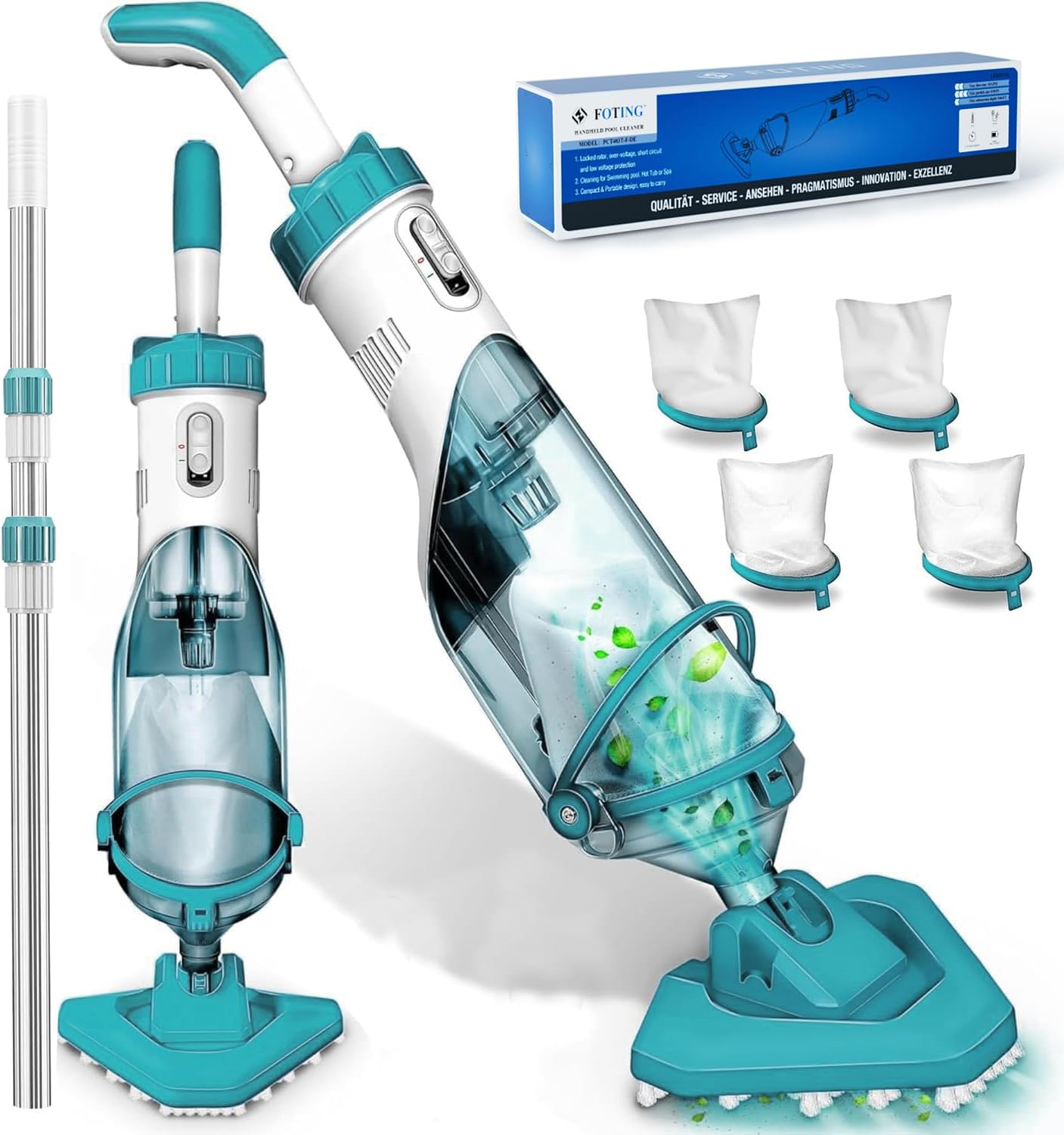 Cordless Above Ground Pool Vacuum, 19 GPM Handheld Spa Hot Tub Vacuum Cleaner with 60" Extendable Pole, 60 Min Running Time, Ideal for Cleaning Debris and Sand Underwater