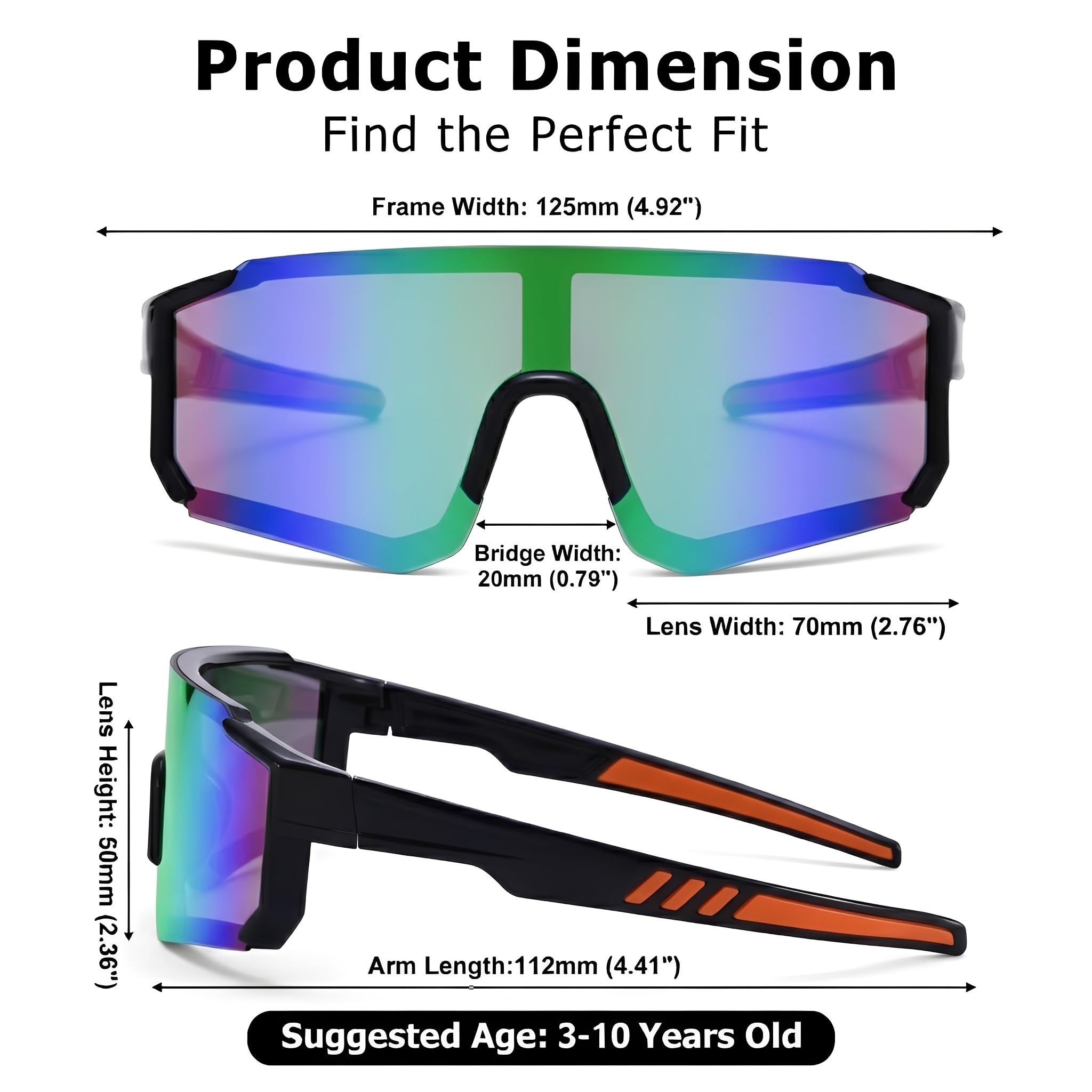 Baseball-Sonnenbrille für Kinder, Jugend-Baseball-Sonnenbrille für Kleinkinder, Jungen, Mädchen, Sport-Softball-Schattierungen, Alter 3–10 Jahre