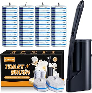 Disposable Toilet Brush - Toilet Bowl Cleaner, Toilet Cleaning Supplies, Toilet Brush with Holder, Toilet Bowl Cleaner Wands,40 Refills for Toilet Cleaning and Hygienic Bathroom Maintenance