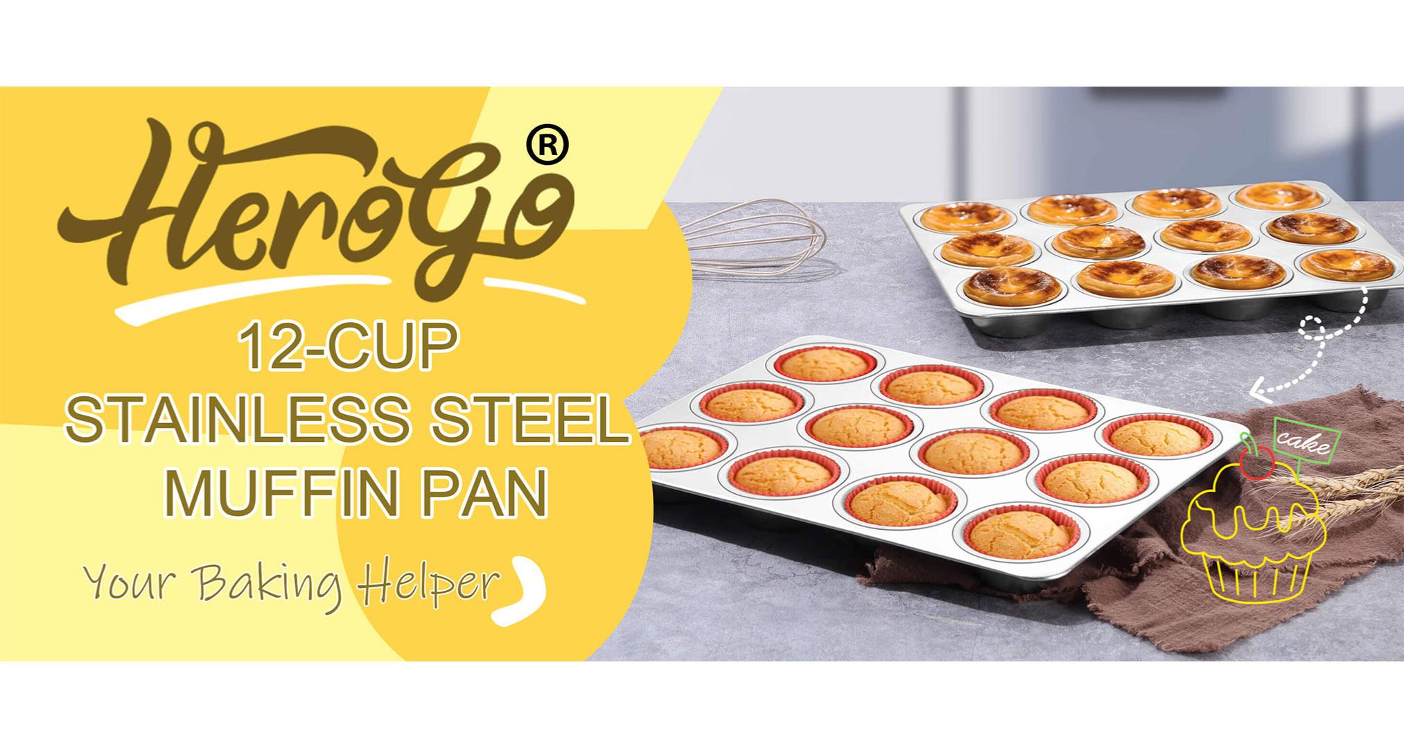 Amazon.com: Herogo 12-Cup Stainless Steel Muffin Pan Tin for Baking, Metal  Cupcake Tray Set for Making Egg Muffin Quiches, Mini Brownie, Easy to Clean  & Quick Release, Oven & Dishwasher Safe: Home