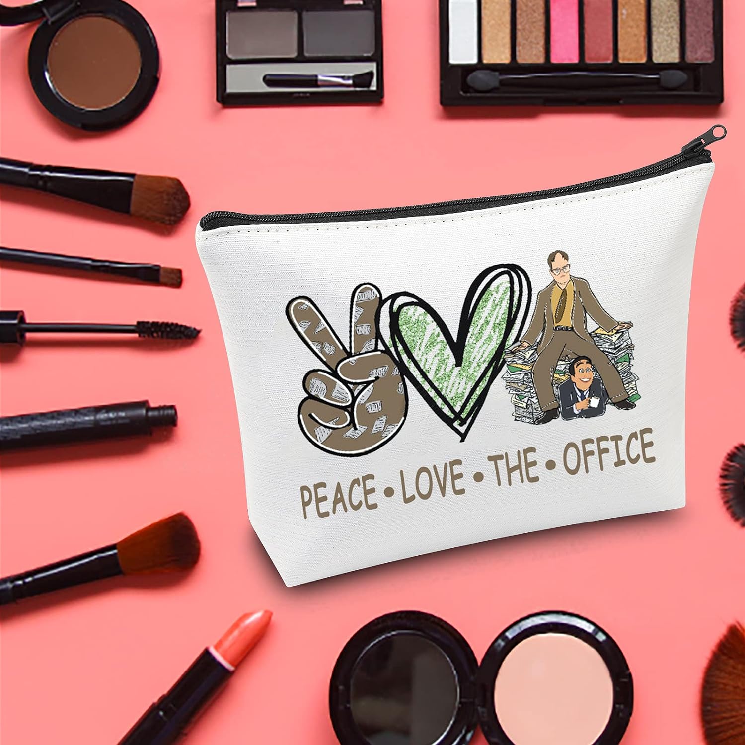 LEVLO Funny Dwight and Michael Cosmetic Bag TV Show Fans Gift Peace Love Office Makeup Zipper Pouch Bag Office Merchandise - Image 5