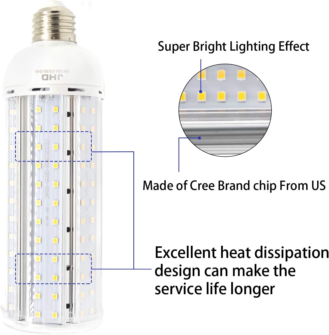 20W Warm White 3500K E26/E27 LED Corn Light Bulb with E39/E40 Adapter Super Bright LED Bulb (500W Equivalent), LED Bulb for Indoor Garage Warehouse Mall House Porch, etc.