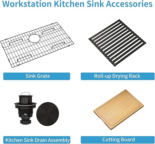 Miniatura 75 de LQS Fregadero de cocina negro de 33 x 22 pulgadas, fregadero de cocina desplegable de 33 x 22 pulgadas, fregadero de acero inoxidable calibre 16
