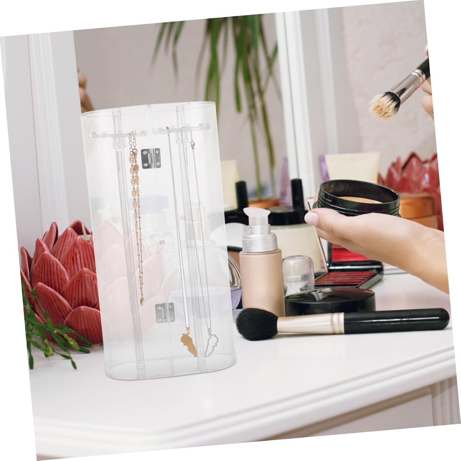 Cabilock Rotating Jewelry Organizer Box Necklace Holder for Long Necklaces and Bracelets Small Jewelry Stand Multi-Function Design for Travel and Home Use