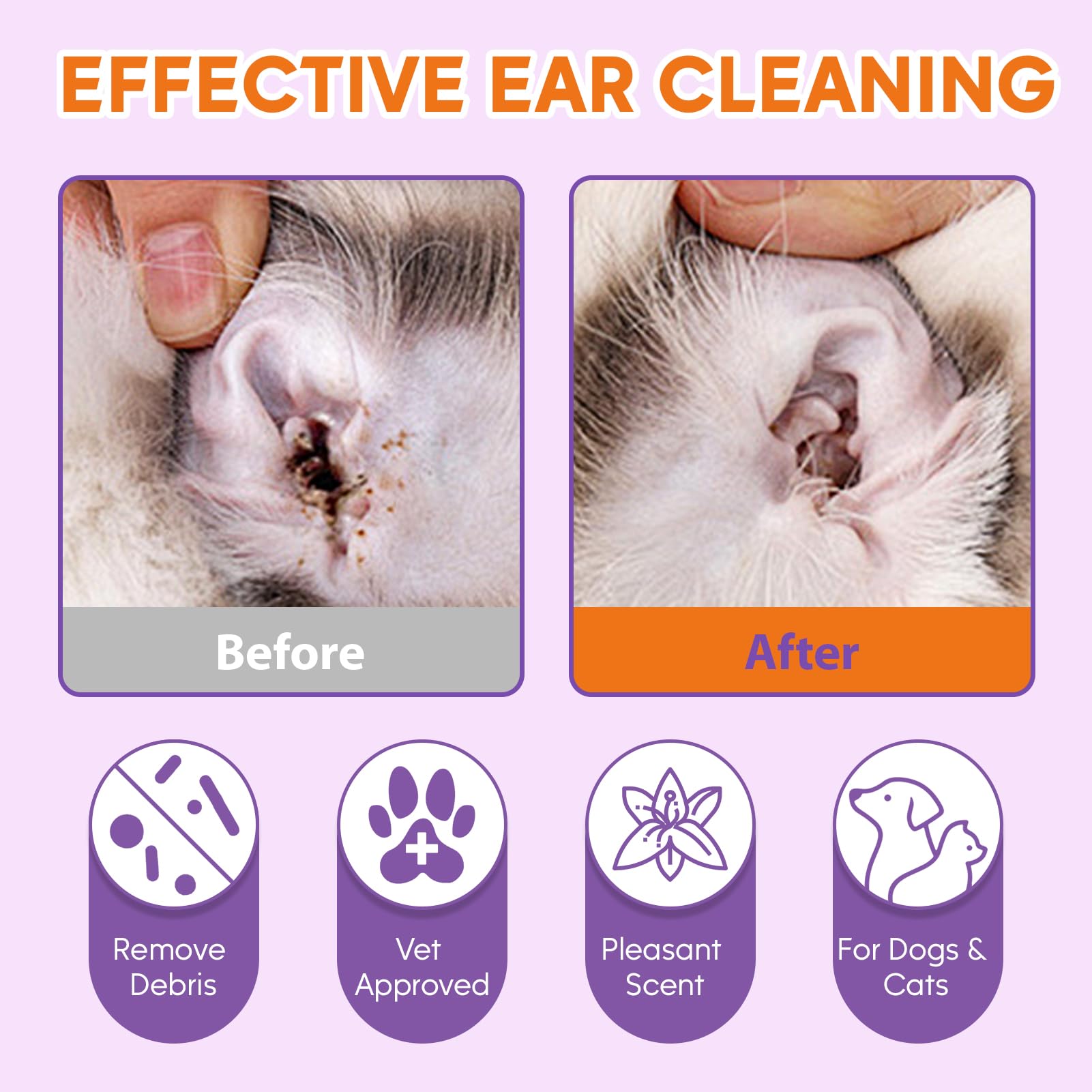 Pjordo Dog Ear Cleaner Kit, Dog Ear Finger Wipes and Ear Cleaner Solution for Dogs and Cats Gently Remove Ear Wax & Debris - Image 4