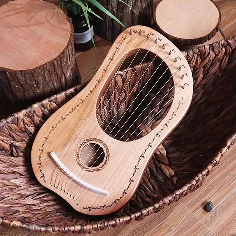 Lyre Harp, 10 Corde Metalliche, Arpa Acustica Professionale in Mogano, Strumento Musicale Portatile in Legno Massello, Arpa per Principianti, con Chiave di Accordatura