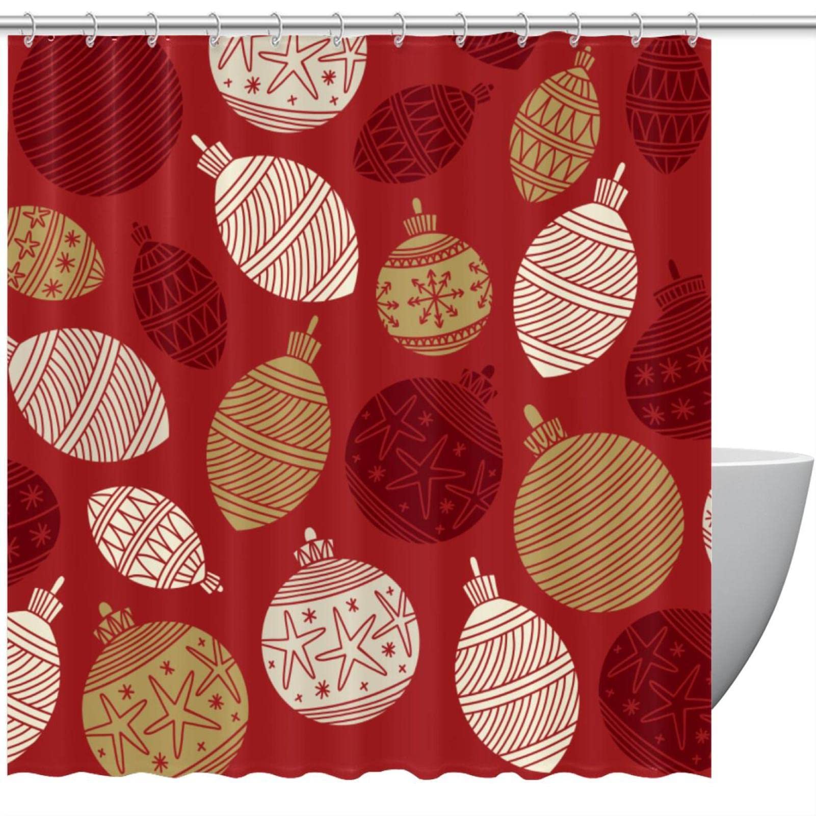 Rideau de douche rouge 183 cm accessoire décoration de Noël pour baignoire