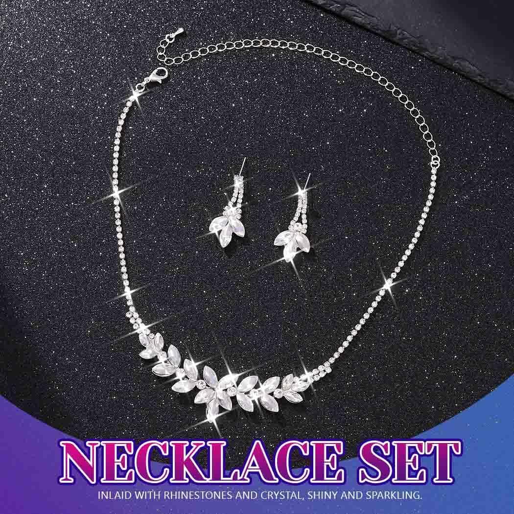 JAKAWIN Rhinestone Wedding Jewelry Sets Silver Rhinestone Bridal Necklace and Earring Set Prom for Women - Image 2