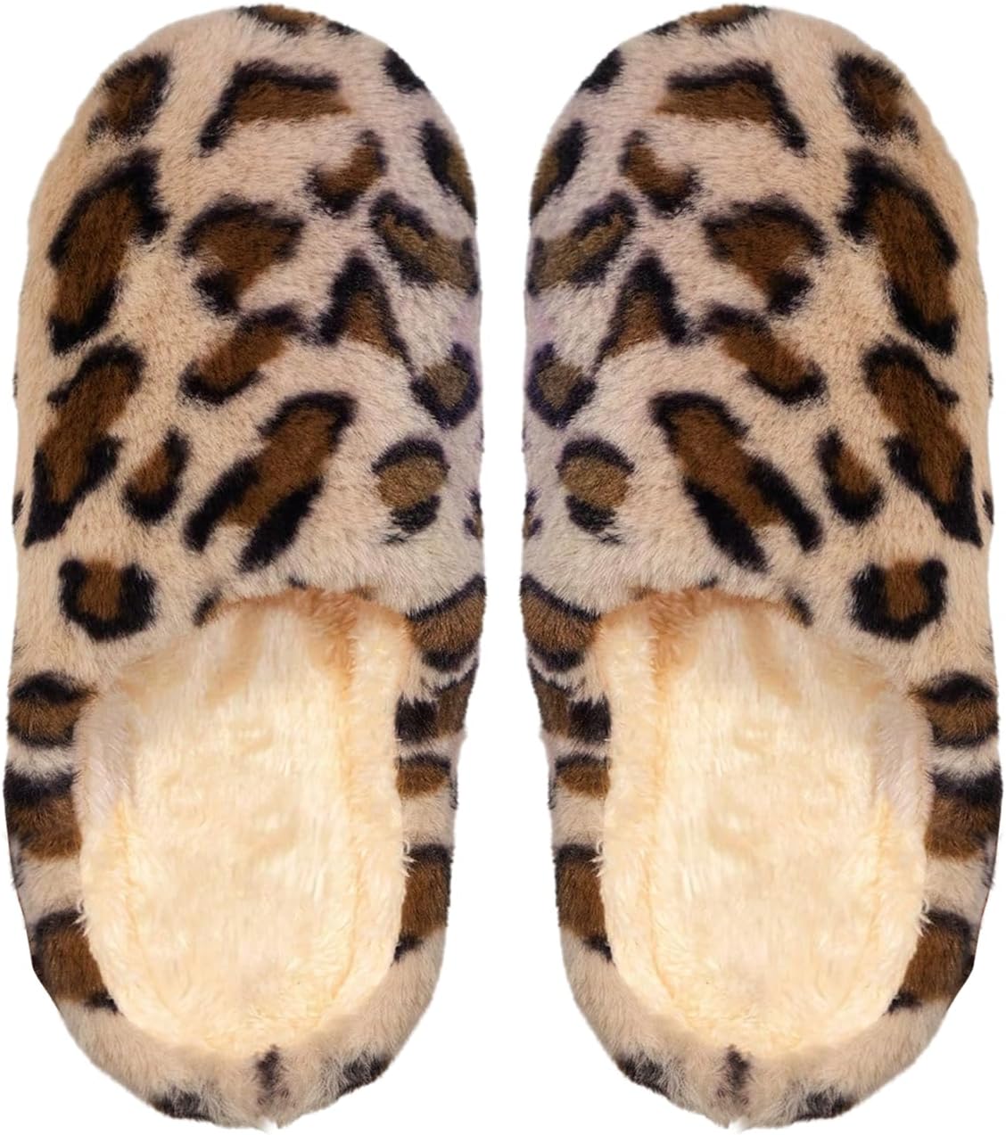 Women's Fuzzy Home Slippers Leopard Print Cozy Comfy Slip on Slipper Warm Festival Indoor Shoes