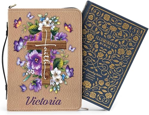 Miniatura 10 de Jeuspirit - Fundas personalizadas para la Biblia, funda organizadora de cuero para la Biblia, bolsa de libro de la Biblia con texto en inglés "I Can