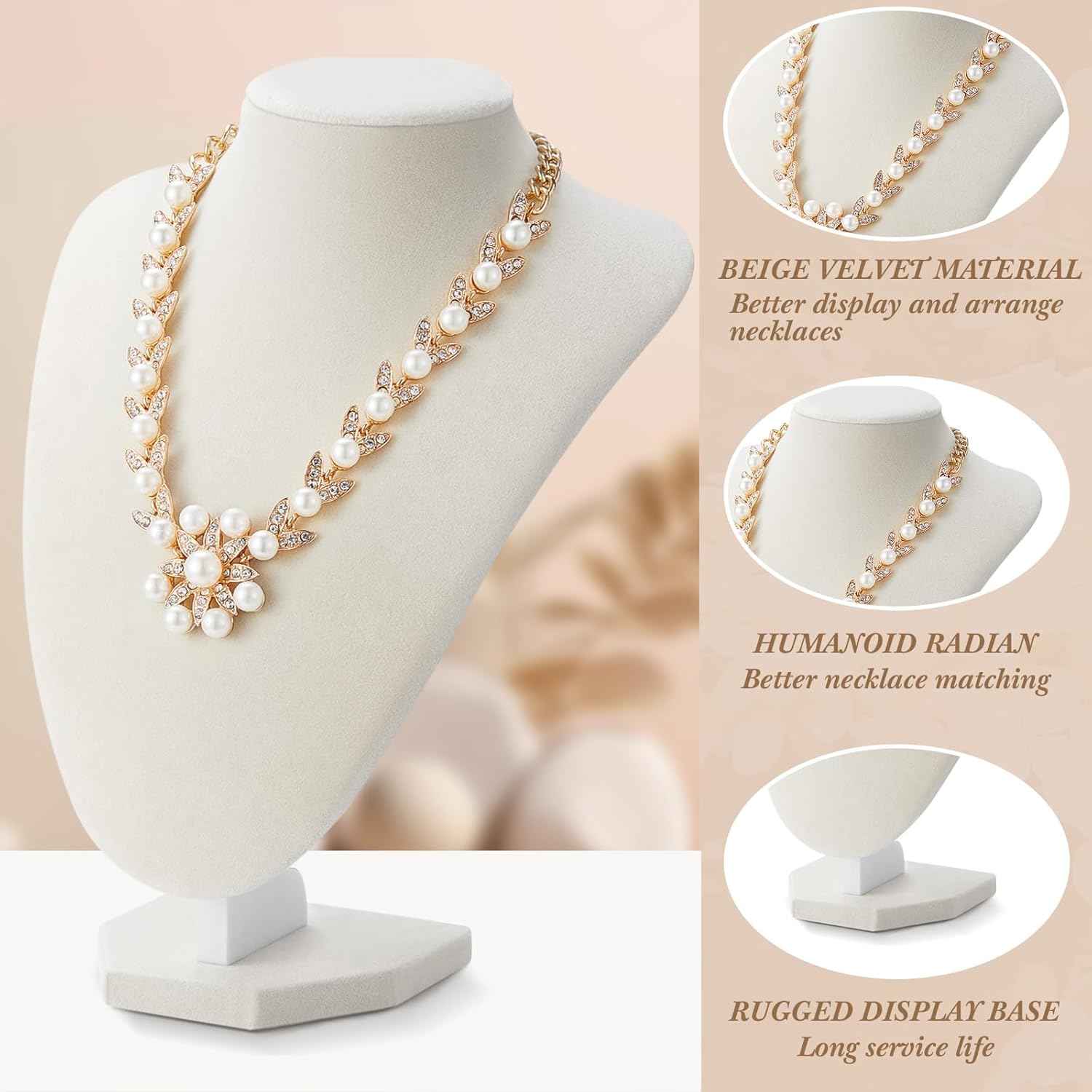 6 Pcs Necklace Display Stand Necklace Holder Jewelry Bust Display Stands for Selling Home Store Trade Shows Photography Props Retail(Beige,Velvet) - Image 3