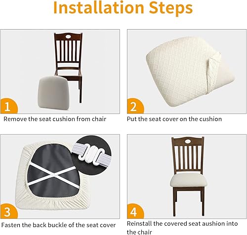 Miniatura 6 de Fundas elásticas para asiento de silla de comedor, fundas de asiento extraíbles y lavables para asiento de cocina, fundas de cojín protectoras (4,