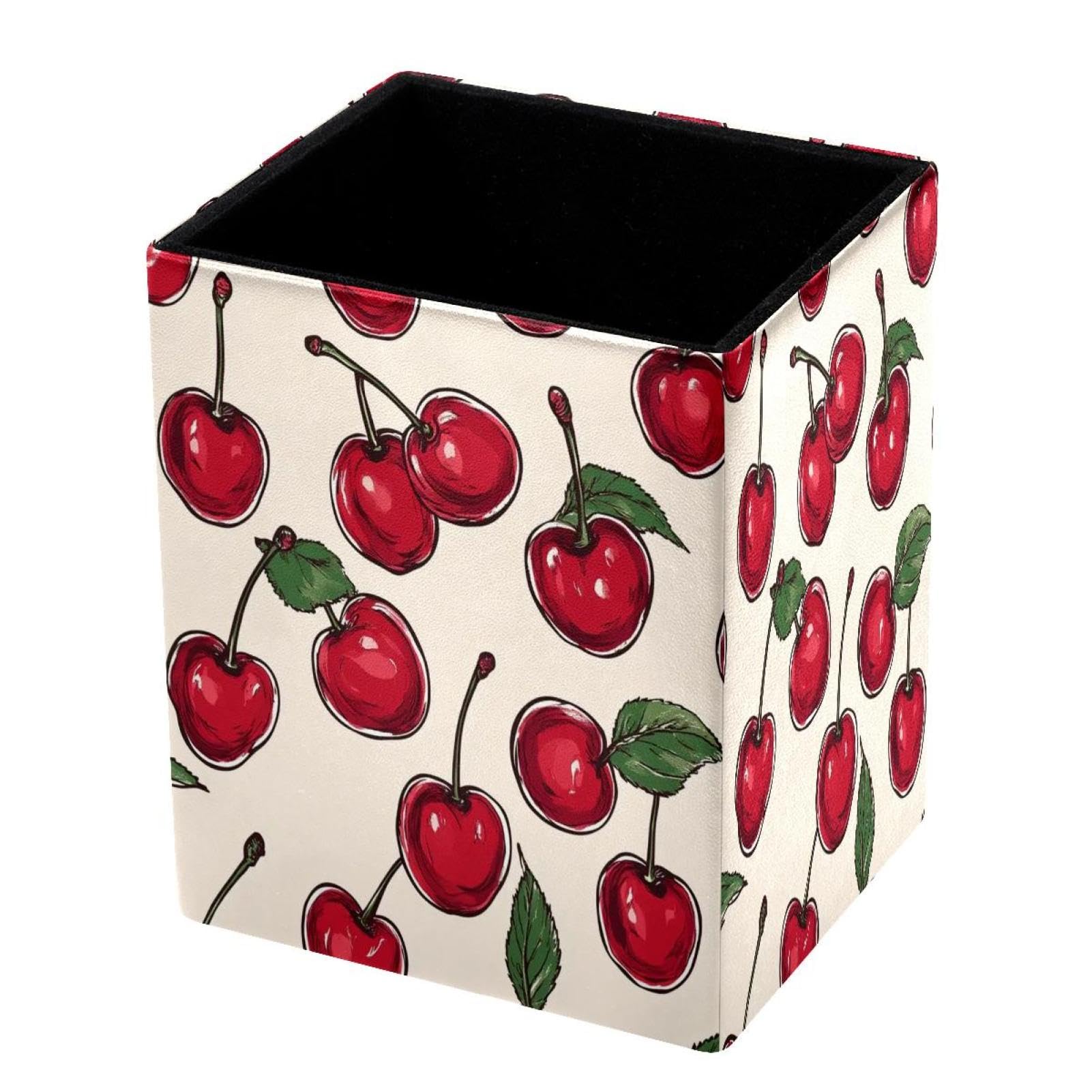 DragonBtu Desktop Pencil Holder, Tempting Cherry Rectangular Pencil Cup, Pencil Storage Bag Office Desk Supplies Case for School, Kids