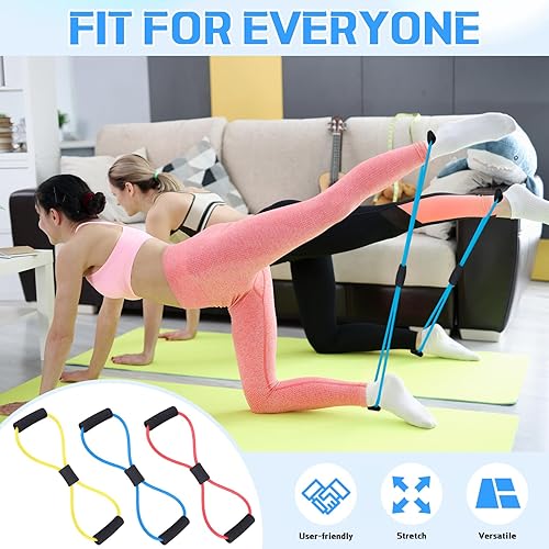 Miniatura 7 de Paquete de 20 bandas de resistencia con 8 formas con asas, bandas de ejercicio a granel, bandas de fitness, brazos, hombros, piernas, estiramiento,