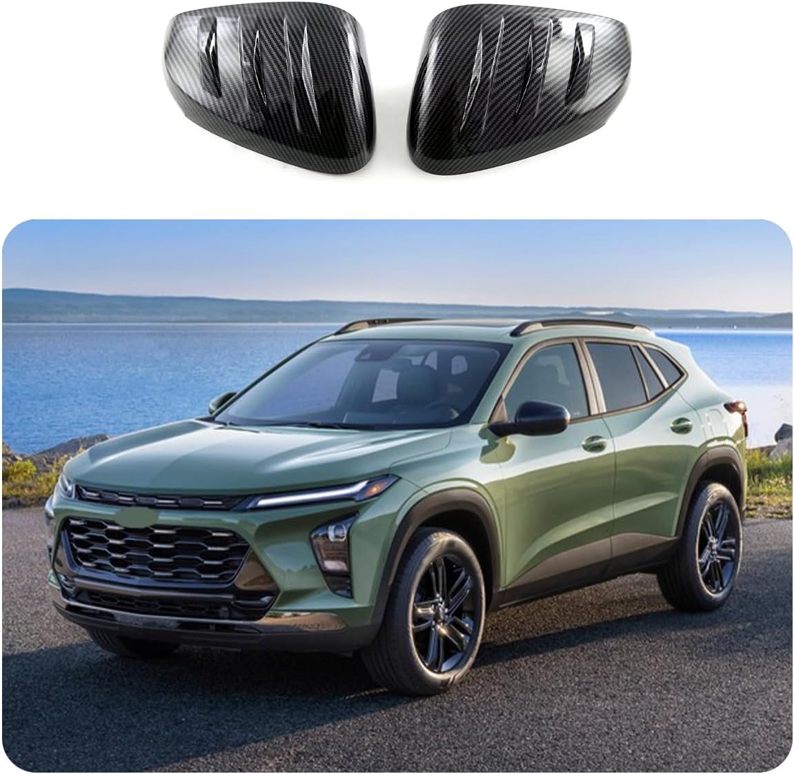 Car Accessories Fit For Chevrolet TRAX 2024 2025 2026 Rear View Mirror Cap Cover Trim With strips (Carbon Fiber) 2PCS ABS