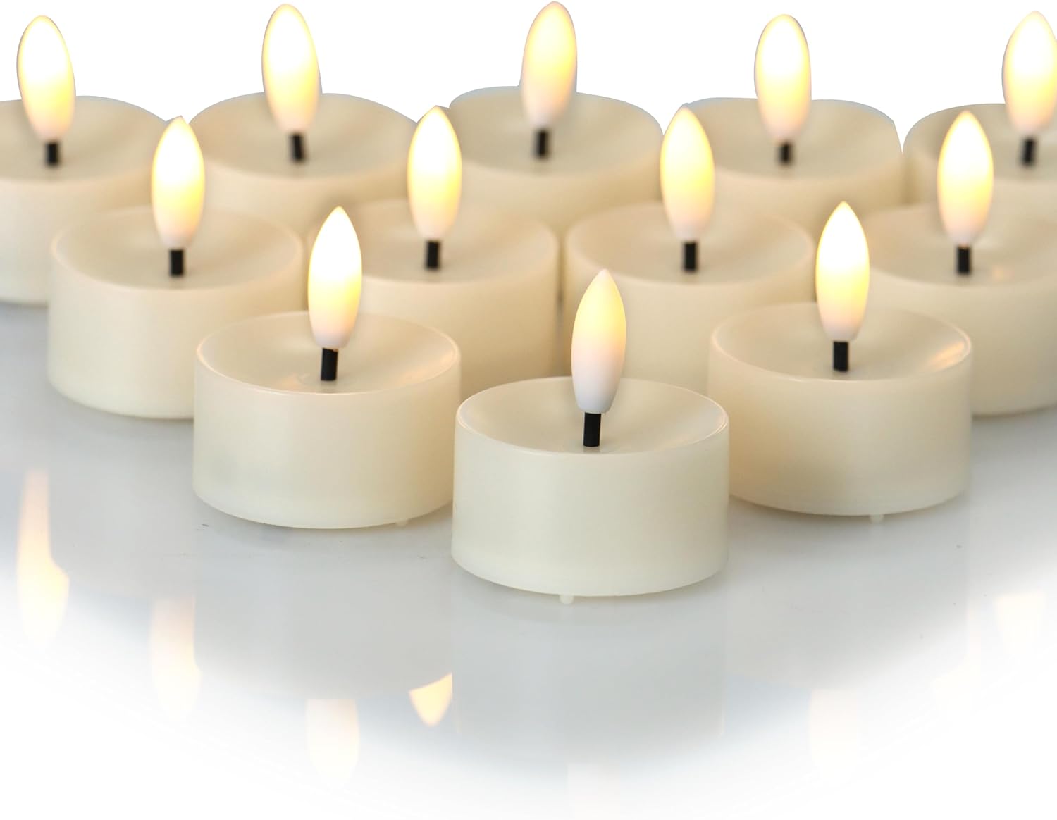 CANDLE CHOICE Battery Operated Flameless Tea Lights Realistic Black Wick Bright Flickering LED Tealight Candles for Wedding Table Centerpieces Halloween Christmas Decorations Batteries Incl. 50 Pack