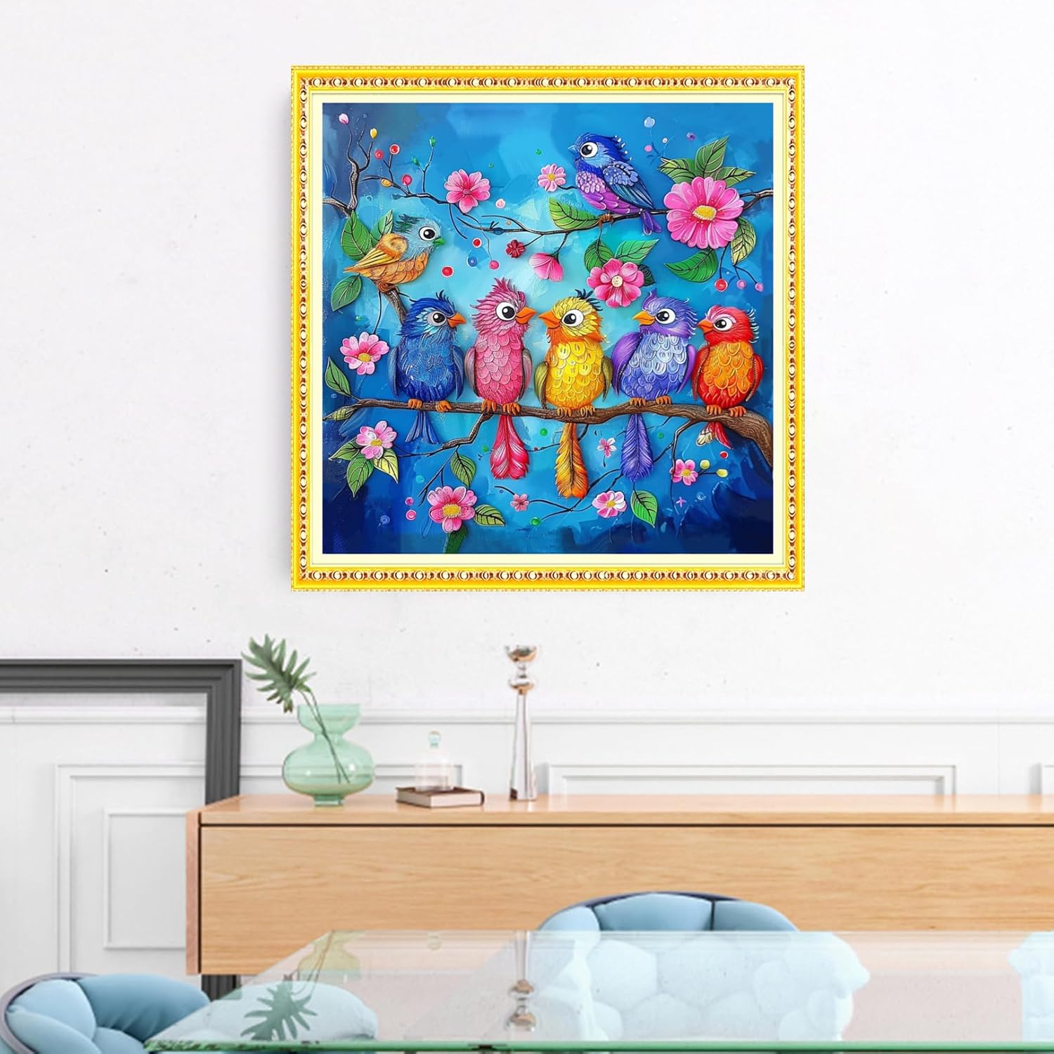 Funchey Stamped Cross Stitch Kits, DIY Cross Stitch Pattern for Adults Beginners Needlepoint Kits Embroidery Kit Arts and Crafts 11CT&Colorful Birds and Flowers 18x18 inchs