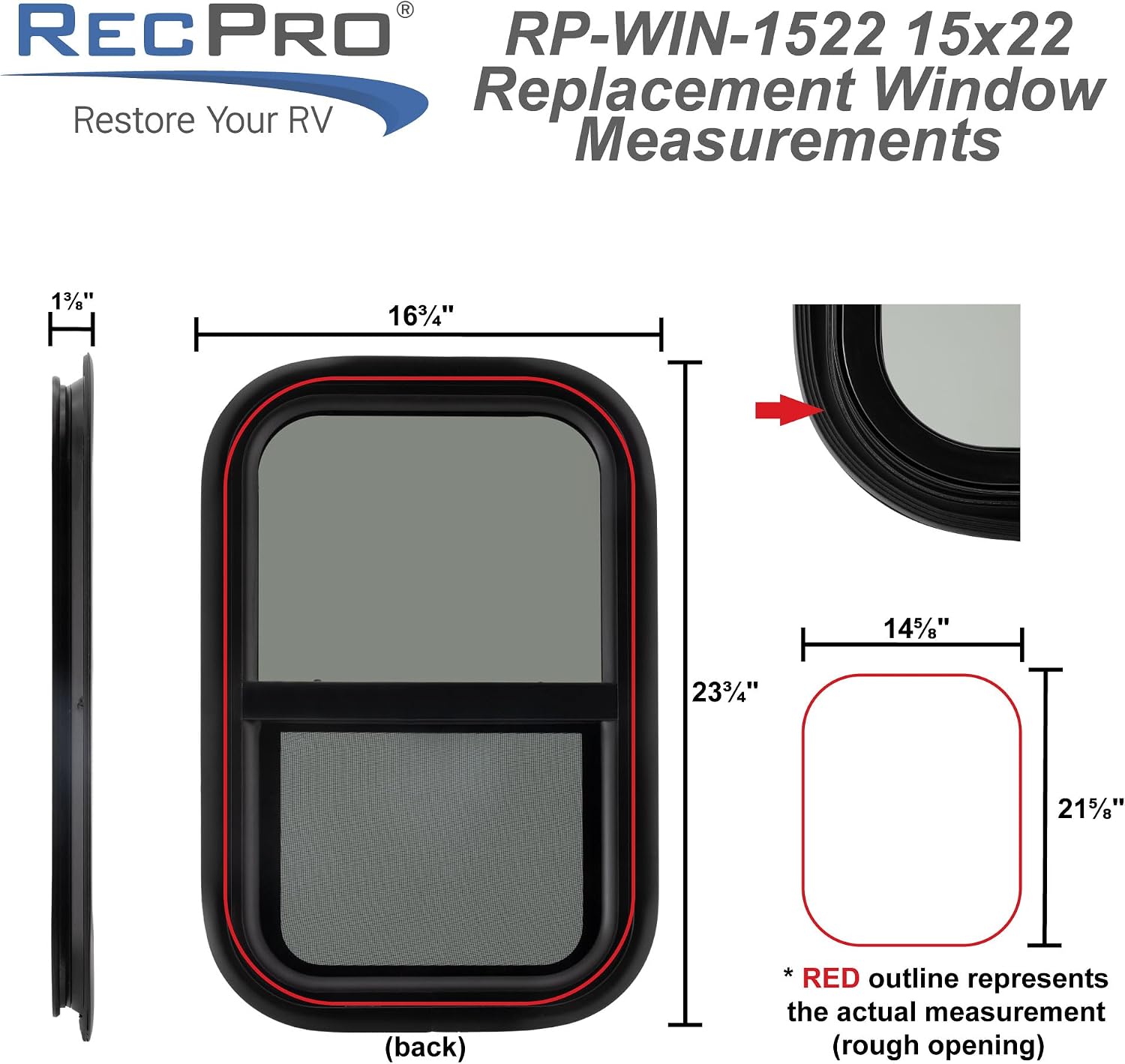 RecPro RV Window | 15" W x 22" H | Teardrop Vertical Slide | RV Window Replacement | Optional 1 1/2" Trim (Without Trim Ring, One Window)