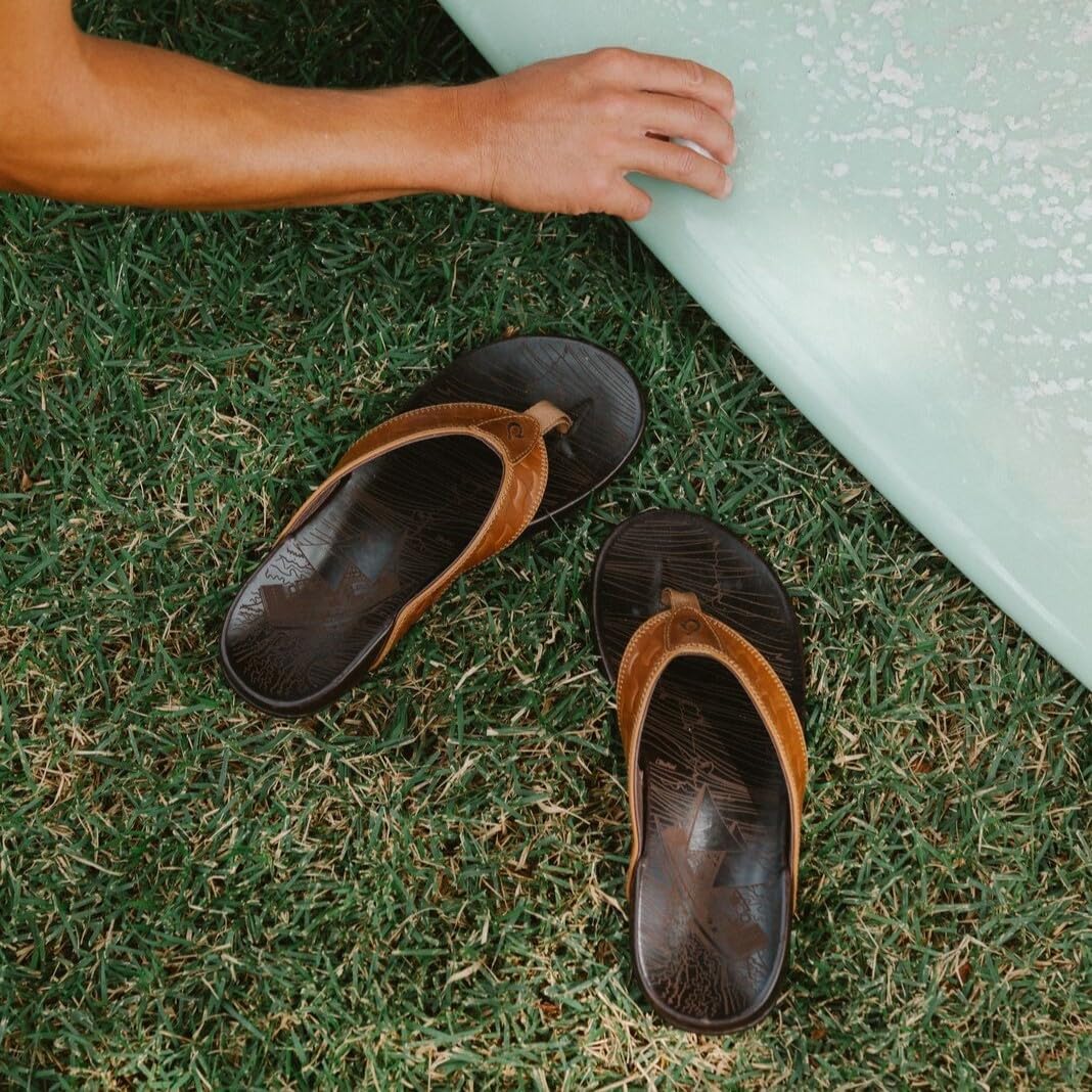 OLUKAI Hikianalia Men's Leather Sandal, Full-Grain Leather, Non-Marking Rubber Traction Pads & Compression Molded Footbed - Image 3