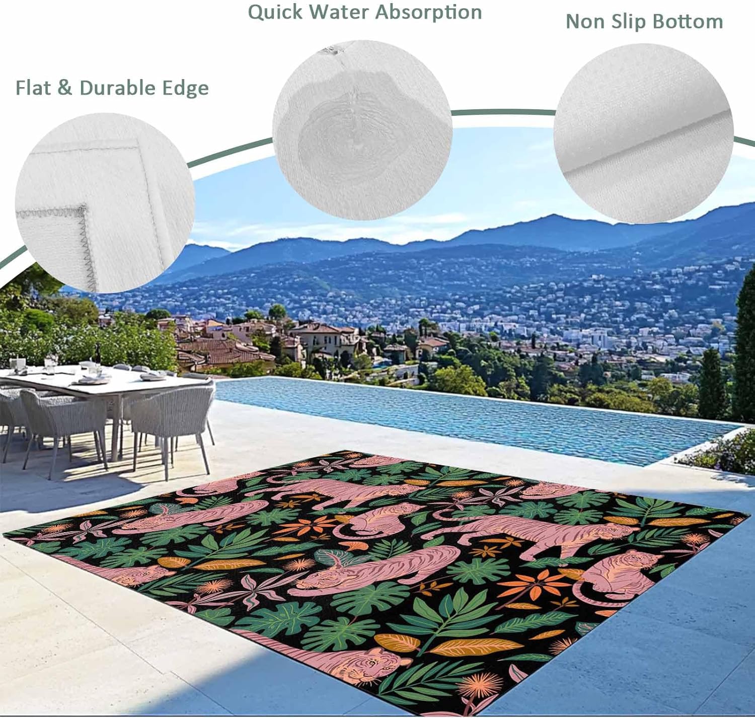 Fall Outdoor Rug 4x6 ft Pink Tiger Outdoor Large Area Rug Non Slip Parrot Tropical Flower Leaves Thanksgiving Front Door Mat RV Rug Carpet Patio Outdoor Rugs for Backyard Balcony Deck Porch Indoor