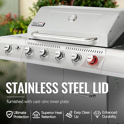 Miniatura 29 de Royal Gourmet GA5404H - Parrilla de gas propano de 5 quemadores con quemador lateral y estante de calentamiento, parrilla de barbacoa al aire libre