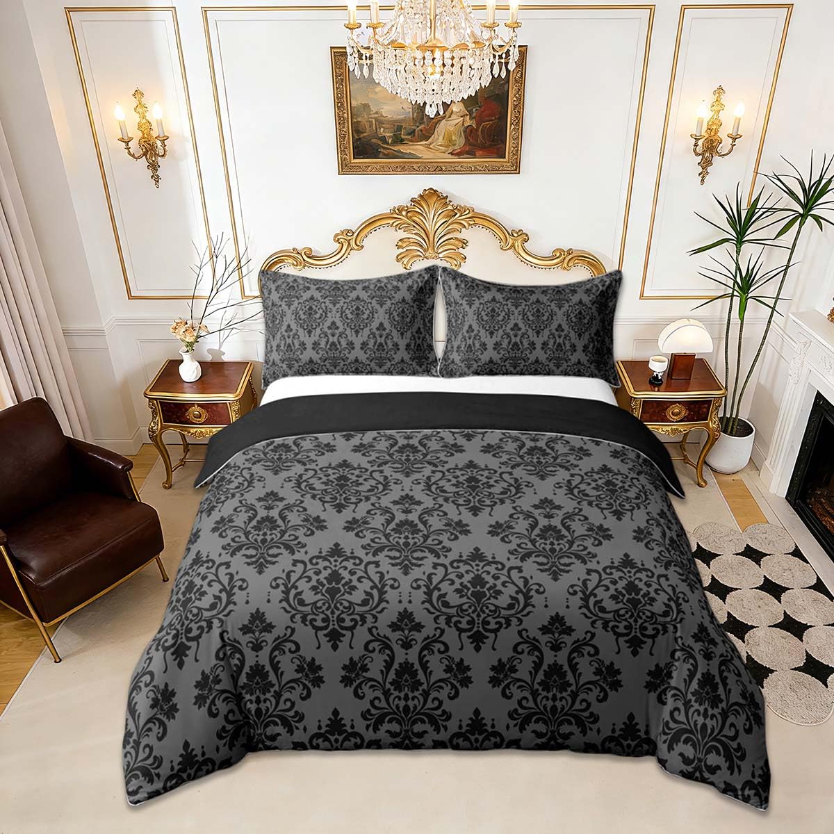 Homemissing Black Damask Floral Duvet Cover Set Single Size For Kids Boys Girls Vintage Gothic Floral Bedding Set Luxury Royal Jacquard Duvet Cover with 1 Pillowcase Bohemian Exotic Bedding โ image 1