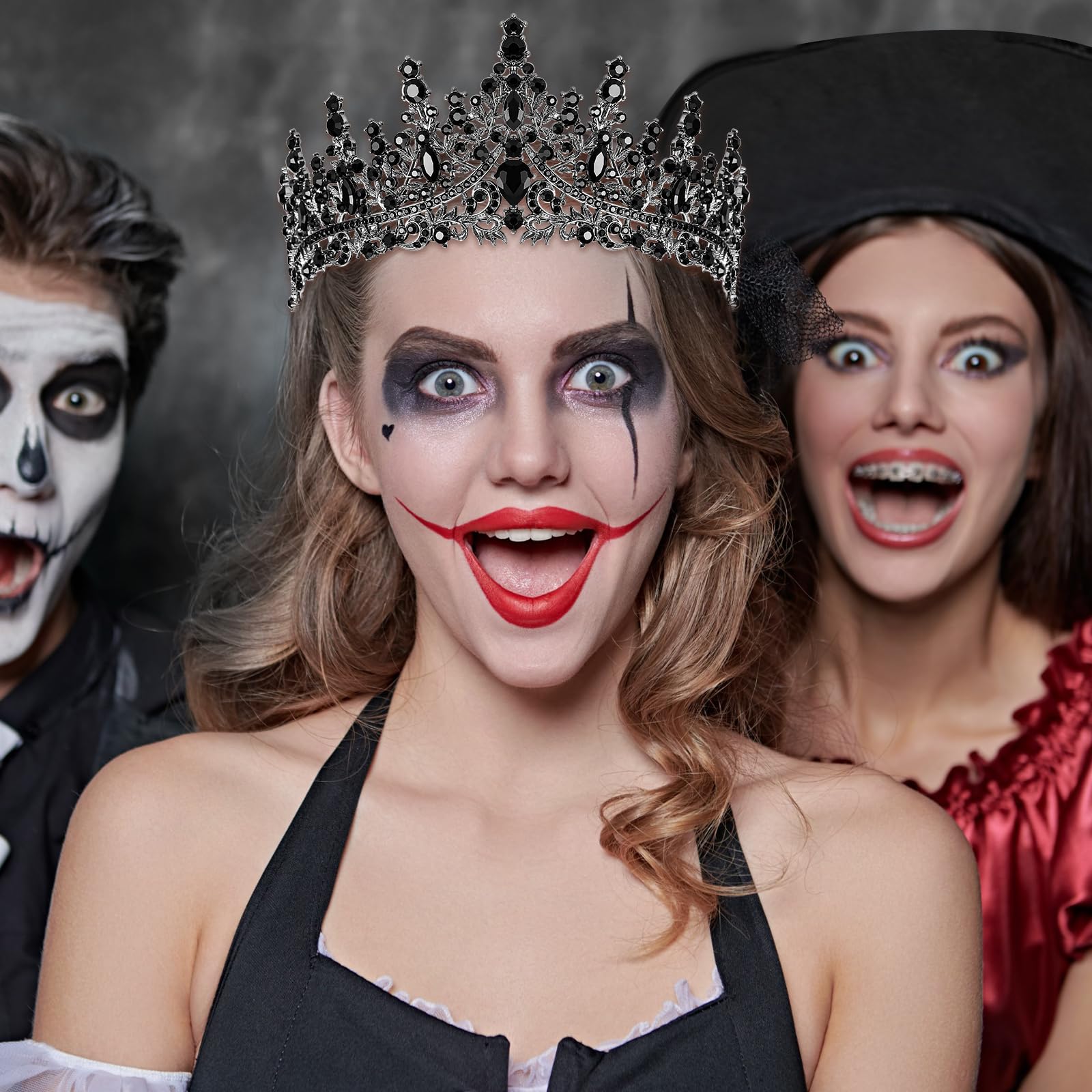Panitay Juego de 3 piezas de decoración de novia o troquel para despedida de soltera, corona de novia, velo para decoración de boda negra, accesorios góticos para el día de la boda de Halloween,