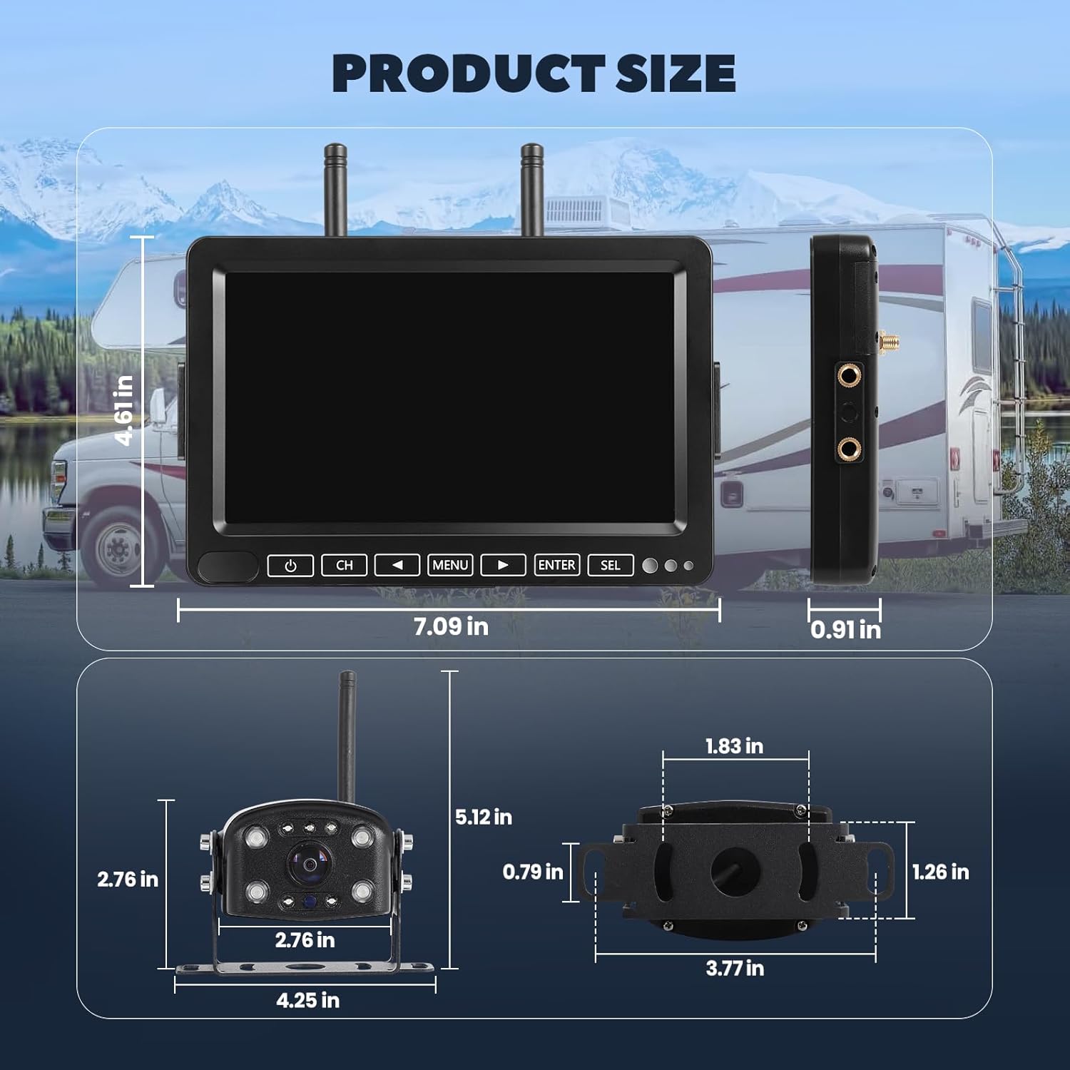 Wireless Backup Camera With 7" Monitor, RV Back Up Camera System 1080P With Video Recording, Night Vision Rear View Cameras Split Screen for Furrion RVs Car Truck Trailer Pickup Van