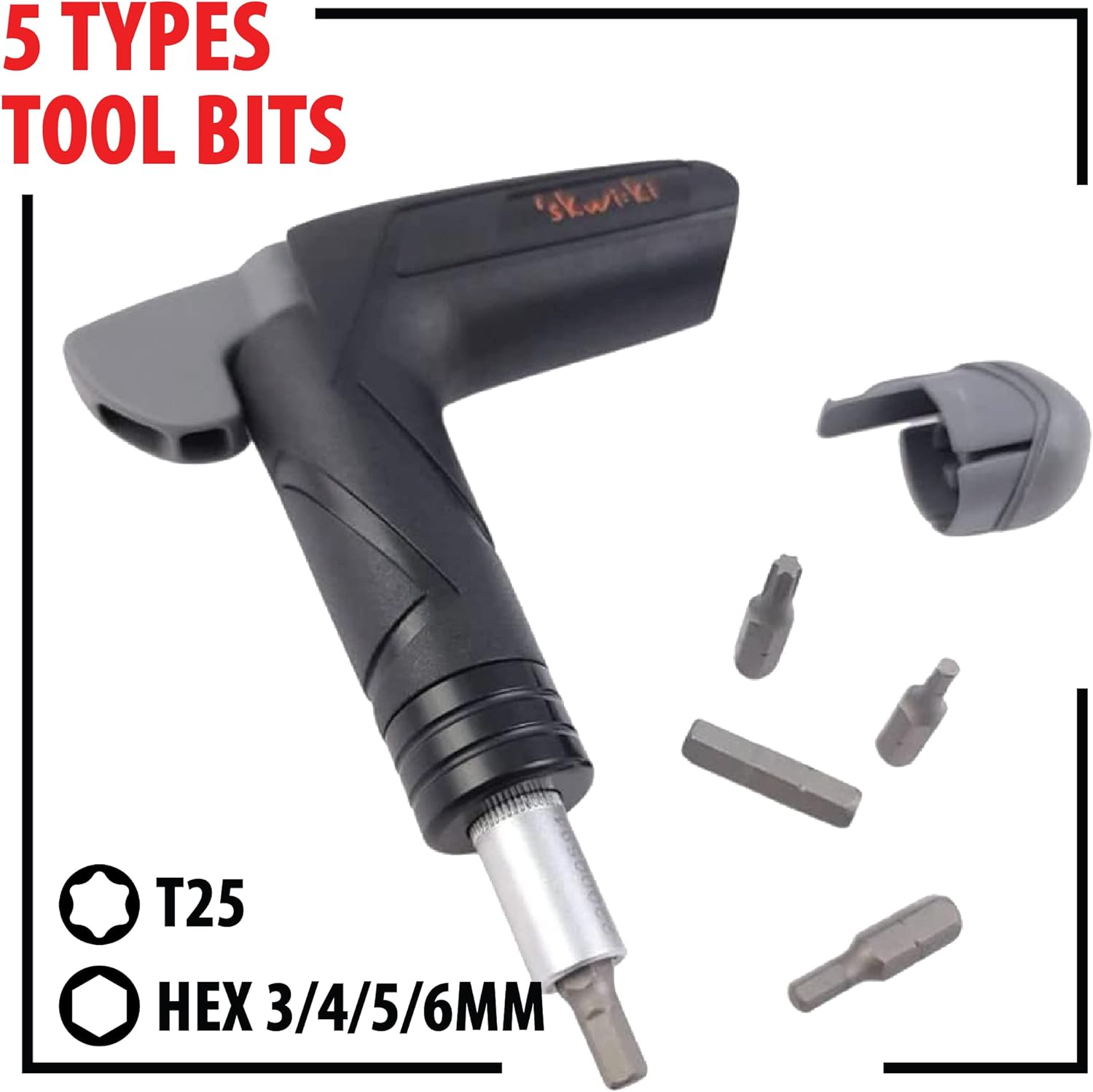 Skwiki Pedal Adjustable Bike Torque Wrench - 4, 5, 6 Nm, Includes 3, 4, 5 mm Hex and T 25 Tool Bits, Quality Bicycle Tool for Road and Mountain Bikes, Repair and Maintain