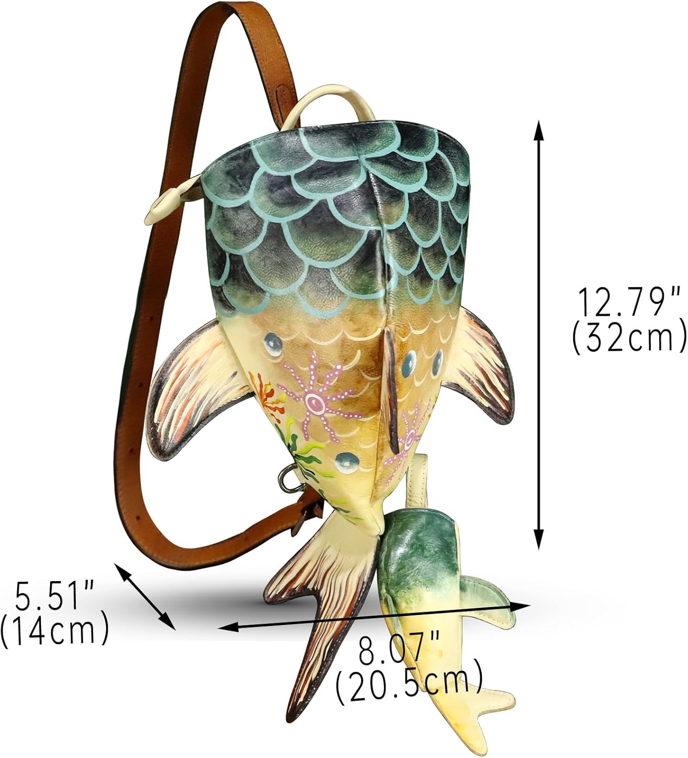 Genuine Leather Sling Bag for Women and Men Backpack Purse Handmade Cute Whale Shark Shape Shoulder Crossbody Backpack (Multicolor) - Image 5