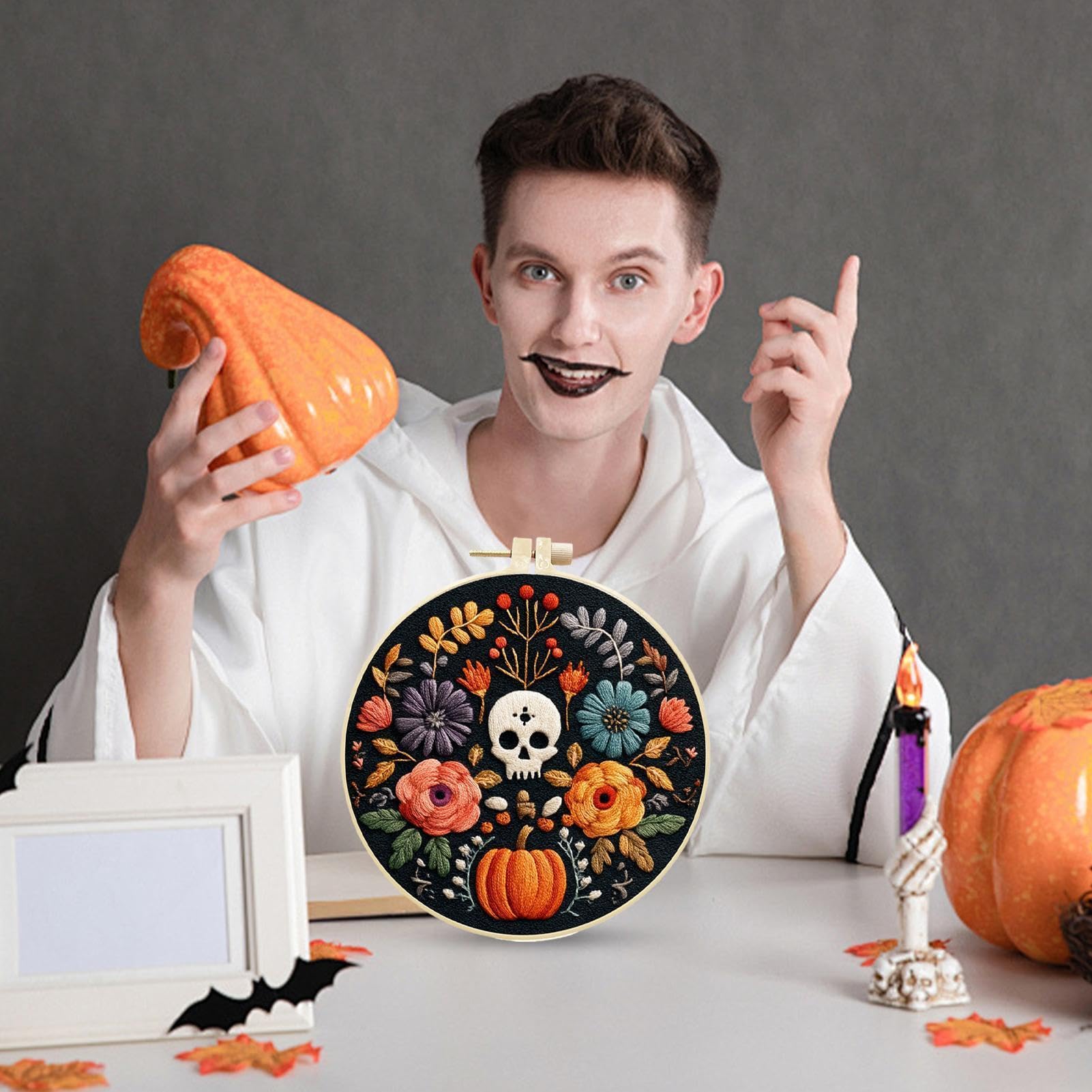 Haft Halloween Zestaw Do Ćwiczeń Rękodzieła Z Tamborkiem I Nićmi | Haft Czaszka Halloween dla Początkujących i Dorosłych Dla Dorosłych Kobiet Mam Żon Rodziny Przyjaciół Miłośników