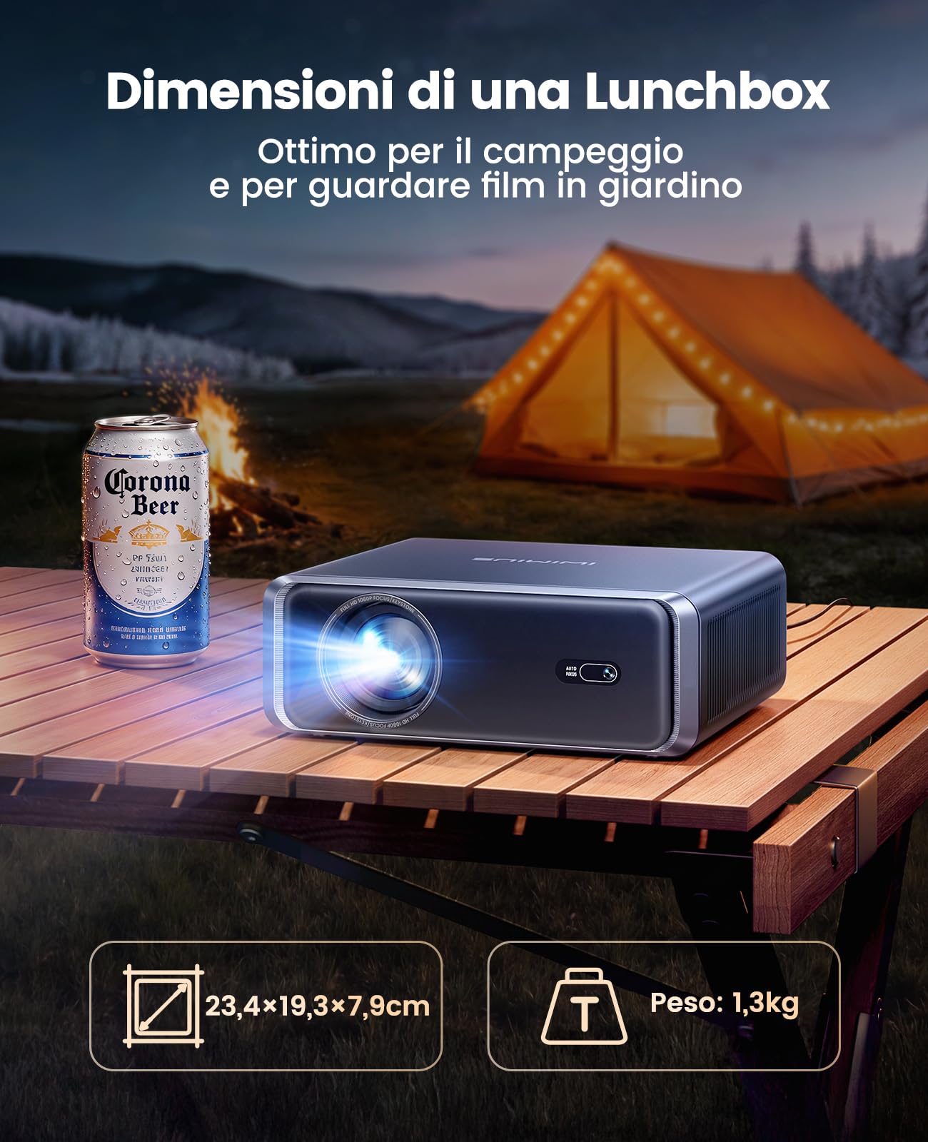 Proiettore 4K 1000ANSI Auto Focus Keystone WiFi6 Bluetooth5.3 Portatile 1080p Nativo HDMI ARC Nero